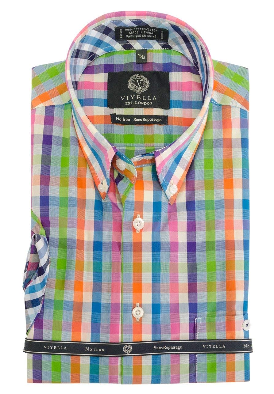 Viyella Multi-Colored Wrinkle-Free Short Sleeve Button Down Collar Sport Shirt for Men - Perfect for Golf, Casual Wear & Outdoor Activities