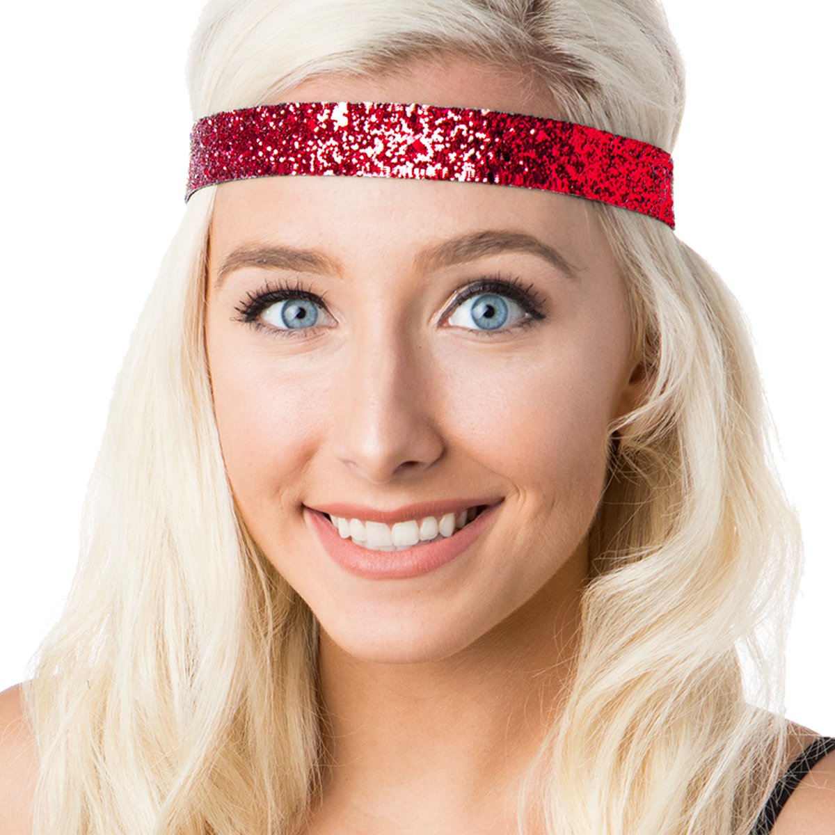 Sparkly Bling Mixed 3pk Adjustable No-Slip Headbands for Women, Girls & Teens - Petite Size - Perfect for Sports, Workouts, School & Everyday Fashion (Bling Glitter Mixed Red)