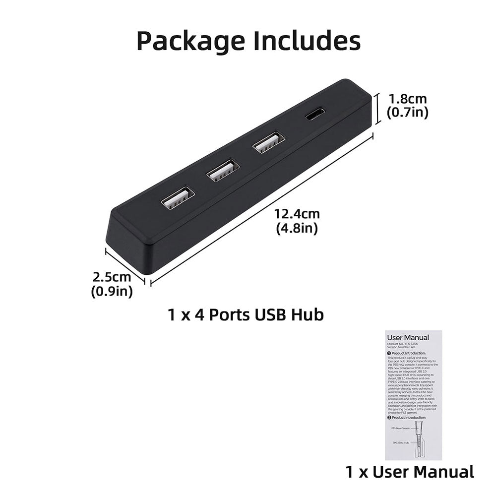 DOBE 4-Port USB Hub for PS5 Slim Disc & Digital Edition - High-Speed Data Transfer Hub - Black (TP5 3556) - Perfect for Gaming, Streaming & Charging Multiple Devices