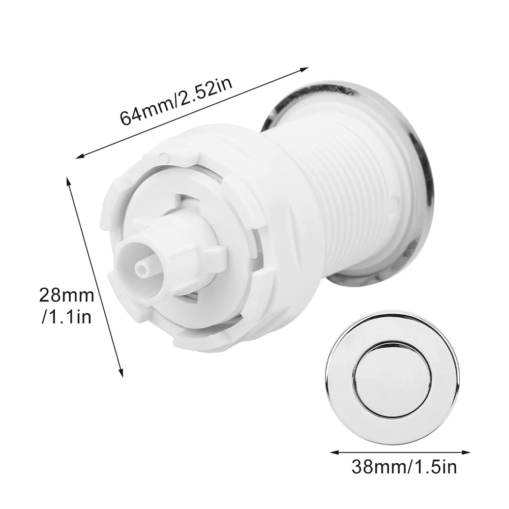 28mm White Air Pressure Bath Switch for Tub Spa Massage & Sink Garbage Disposal - Push Button Air Switch for Bathroom, Kitchen & Waste Management Systems