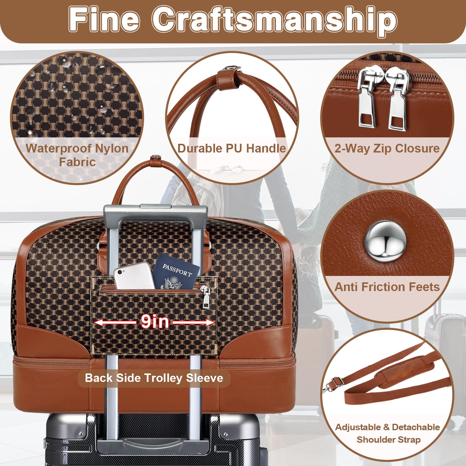 Stylish Women's Weekender Bag - Large Nylon Travel Duffel with Shoe Compartment | Perfect Carry-On Overnight Bag for Weekend Getaways & Gym Essentials