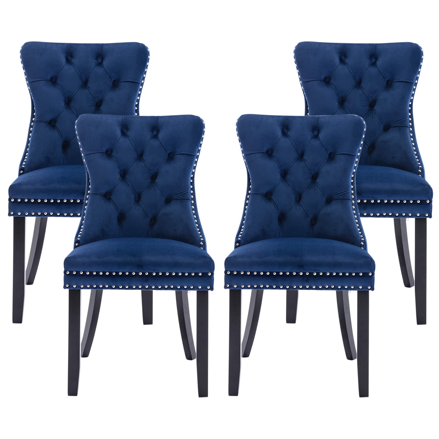 4 Pack Velvet Upholstered Dining Chairs with Button Tufted Back & Nailhead Trim - Elegant Blue Kitchen, Bedroom, Restaurant Seating for Home Decor & Commercial Use