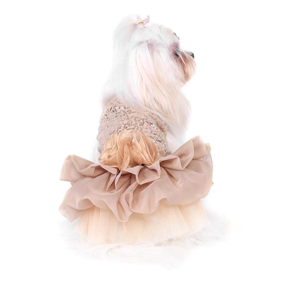 Elegant Gold Sequin Dog Dress for Small Dogs - Silky Puppy Princess Costume for Weddings & Special Occasions