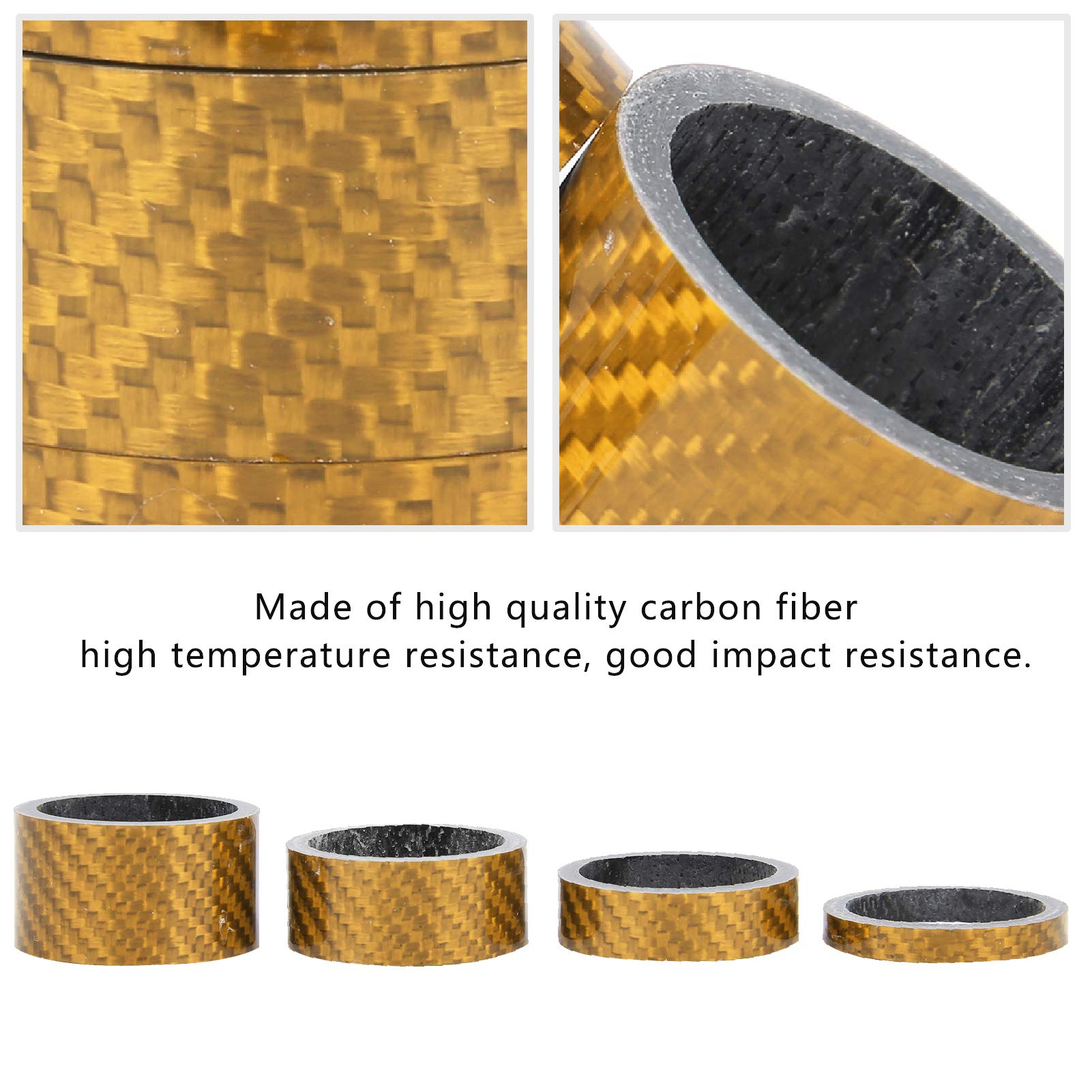 2-Pack Carbon Fiber Headset Spacer Kit - 5mm/10mm/15mm/20mm Gold Washers for Bicycle Fork - Perfect for MTB, Road & BMX Bike Upgrades