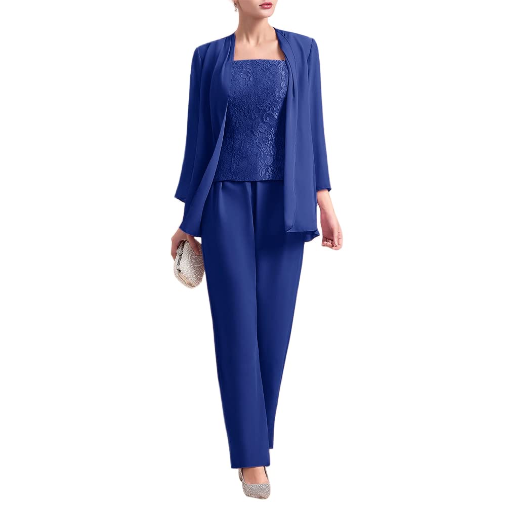 Zongqiven Women's 3-Piece Chiffon Pantsuit Set with Lace Trim - Elegant Mother of the Bride Dress & Wedding Guest Outfit for Formal Evening Events