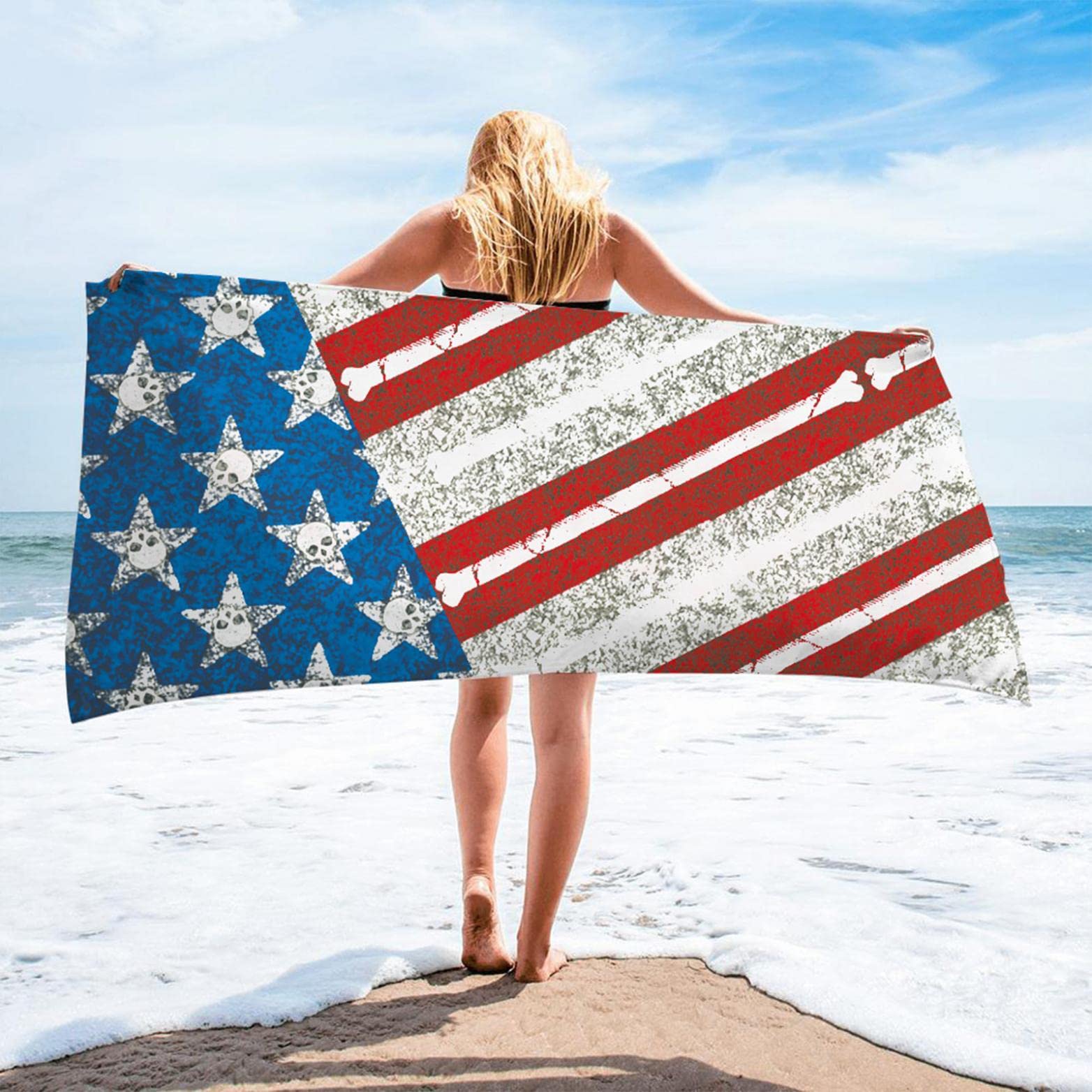 American Flag Beach Towel - Oversized 60x30 Inch USA Patriotic Striped Towel, Lightweight Quick Dry for Pool, SPA, Travel & Bath | Perfect for Beach Picnics, Summer Vacations & Outdoor Adventures