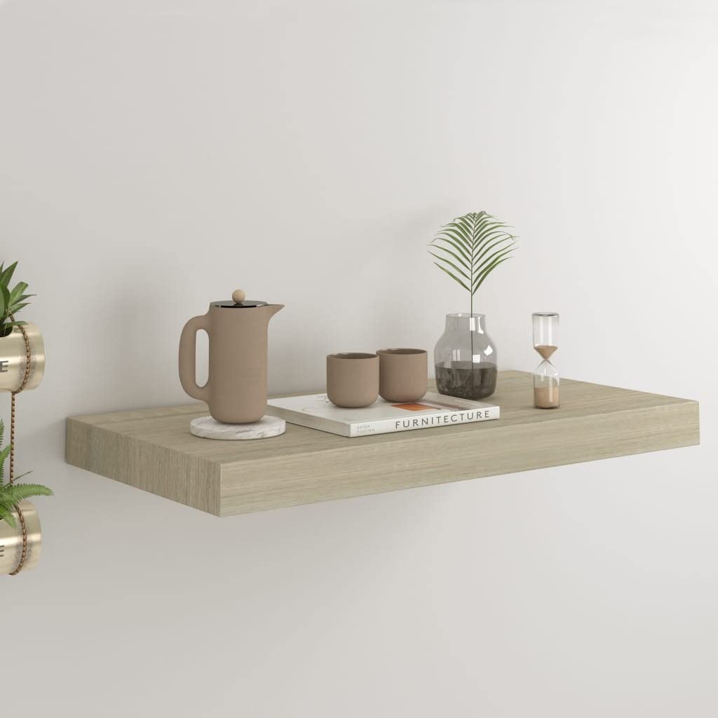 Modern Floating Wall Shelves - Set of 3 Oak MDF Wall Mounted Storage Shelves (19.7