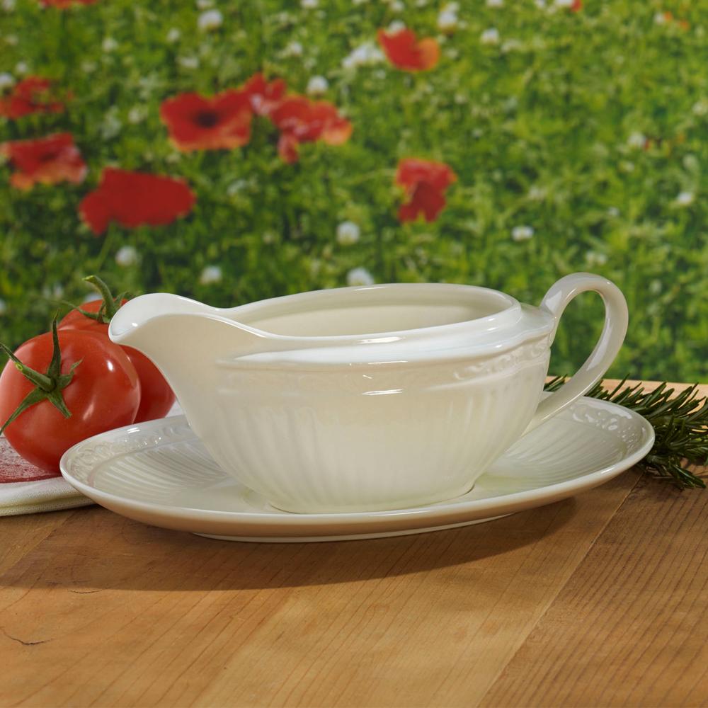 Italian Countryside® Porcelain Gravy Boat with Elegant Floral Design - Perfect for Thanksgiving, Christmas Dinners & Holiday Entertaining
