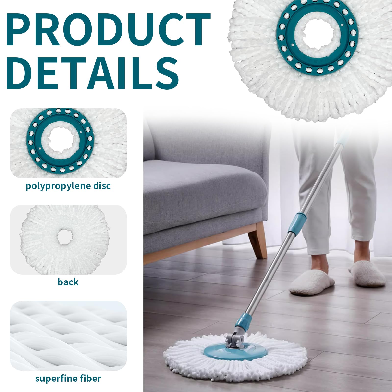 Replacement Mop Heads Compatible with Leifheit Clean Twist Disc Mop System - Microfiber Mop Refills for Easy Floor Cleaning - Perfect for Hardwood, Tile & Laminate Floors