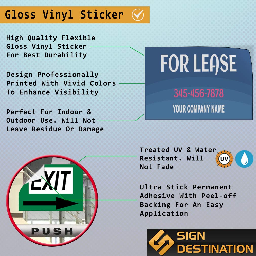 Custom Vinyl Door Decals for Business - 28x20 Inches Set of 5 - Lease Signs with Phone Number & Company Name - Weatherproof Outdoor Stickers for Storefronts, Cars, Luggage & Bumpers - Perfect for Retail Stores, Rental Properties & Commercial Vehicles