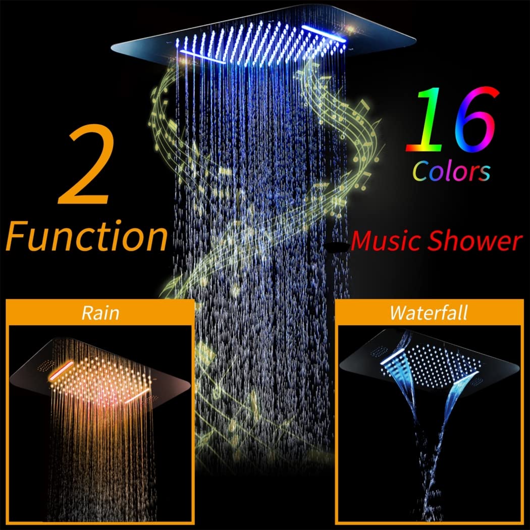 16 Colors LED Music Shower System - Luxury Hot/Cold Rainfall Shower Head Combo with 580x380mm 2-Function Faucet Set for Modern Bathroom Upgrade | Perfect for Spa-Like Relaxation & Mood Lighting
