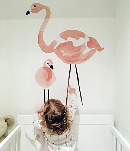 Peel and Stick Pink Flamingo Wall Decals - Removable Wall Stickers for Bedroom, Living Room & Kids Room Decor - Perfect for Tropical Themed Nursery, Dorm or Party Wall Art
