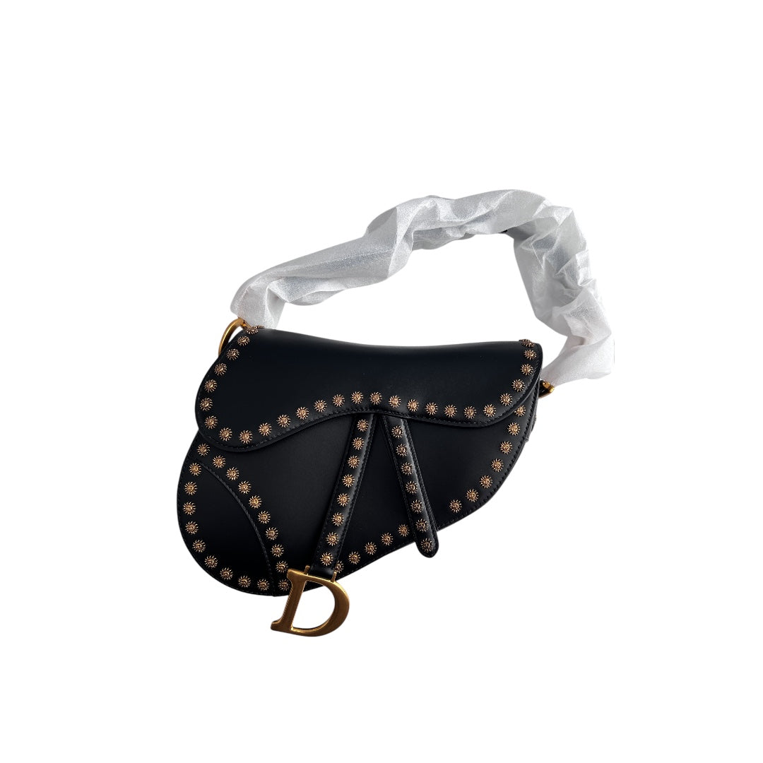 Authentic Dior Black Studs Saddle Bag 2024 Collection - Luxury Designer Handbag for Women, Perfect for Parties, Dating & Special Occasions