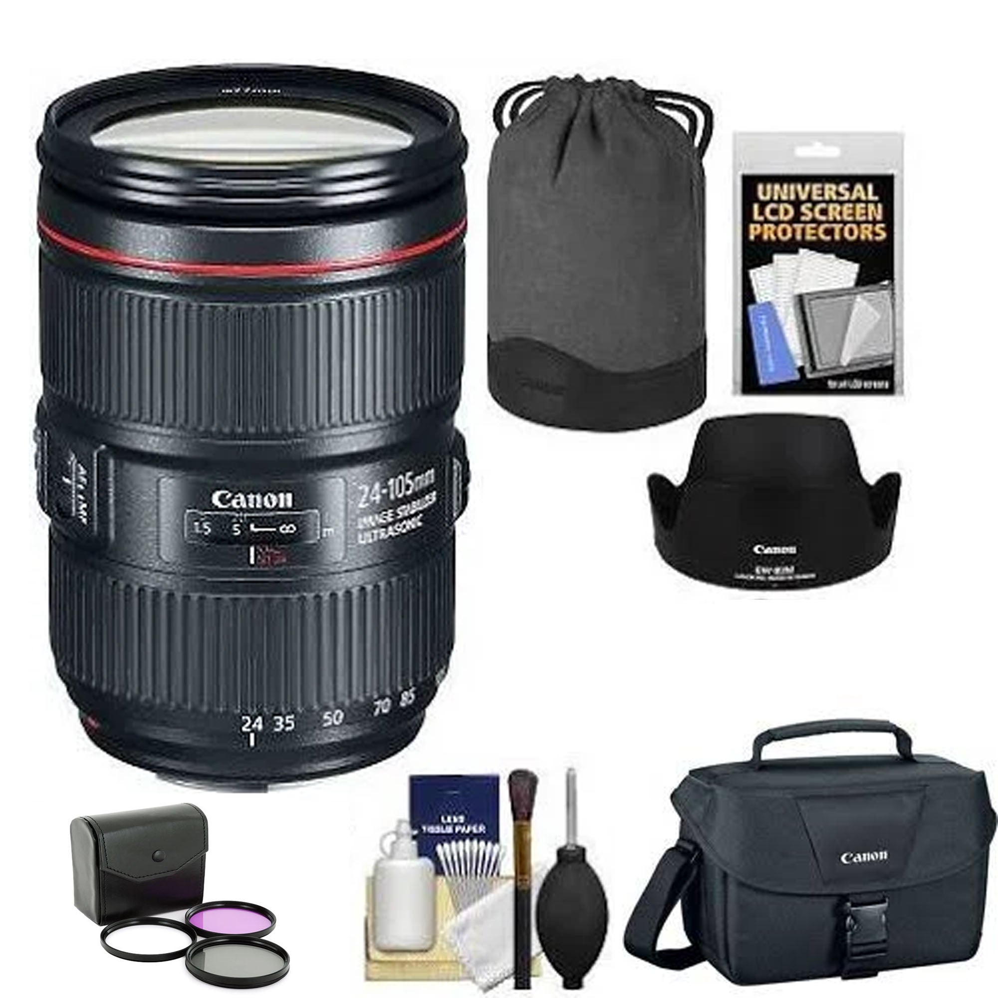 Canon EF 24-105mm f/4L IS II USM Zoom Lens with Pouch, Lens Hood & 3 Filter Kit (UV/CPL/ND8) - Professional Photography, Travel & Portrait Shooting