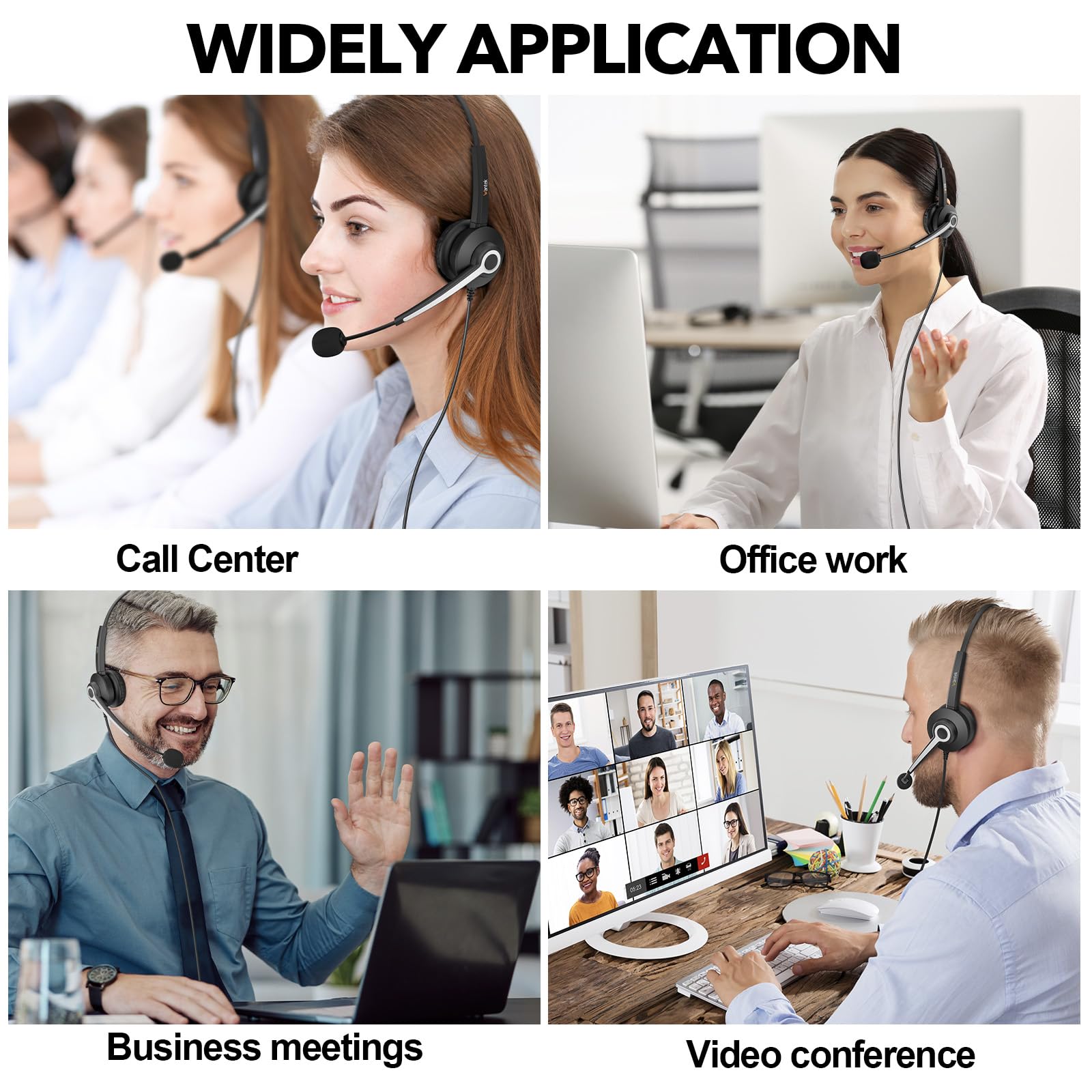 Premium Noise Cancelling USB Headset with Microphone - 3.5mm/USB Type-C/3-in-1 Wired Over-Ear Headphones for PC, Laptop, Call Center, Office, Skype, Zoom, Online Chat & Gaming - Adjustable Comfort Design