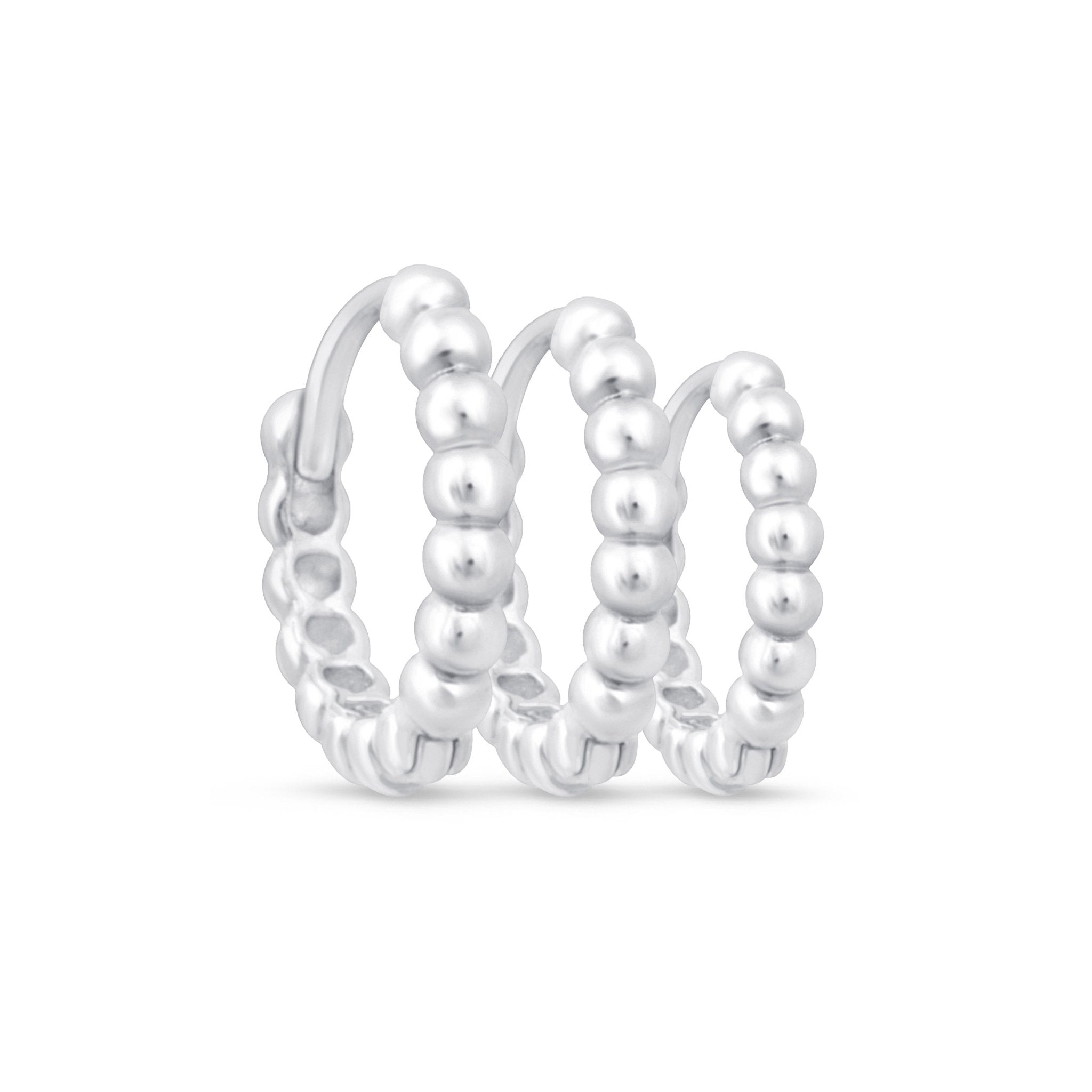 14K White Gold Bubble Beaded Hoop Earrings for Women - Elegant Dainty Everyday Jewelry Gift for Her, Perfect for Parties, Weddings & Date Nights