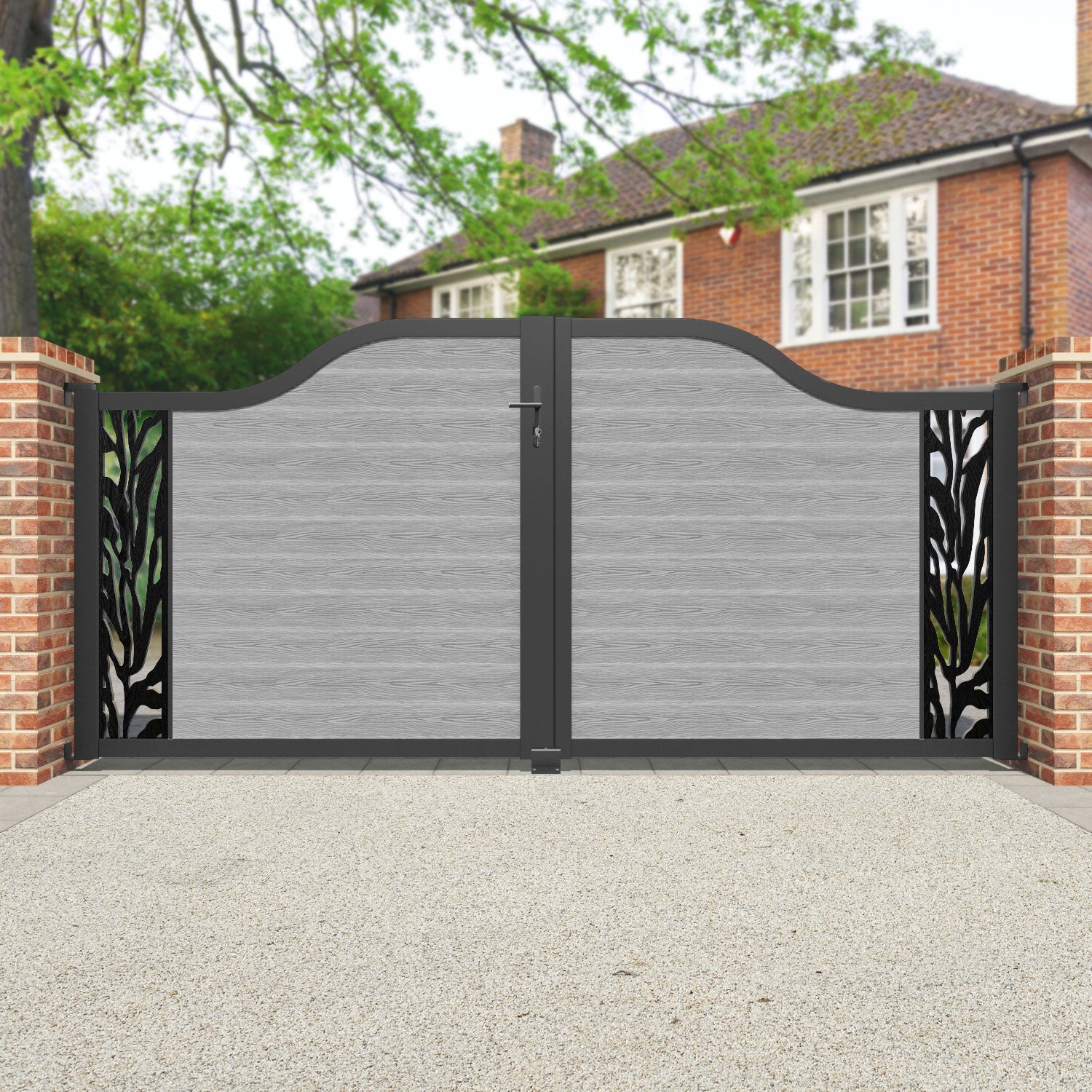 Classic Malawi Curved Top Driveway Gate - Light Grey End Screen - Durable & Stylish for Home & Garden Security | Perfect for Driveways, Walkways, and Property Entrances
