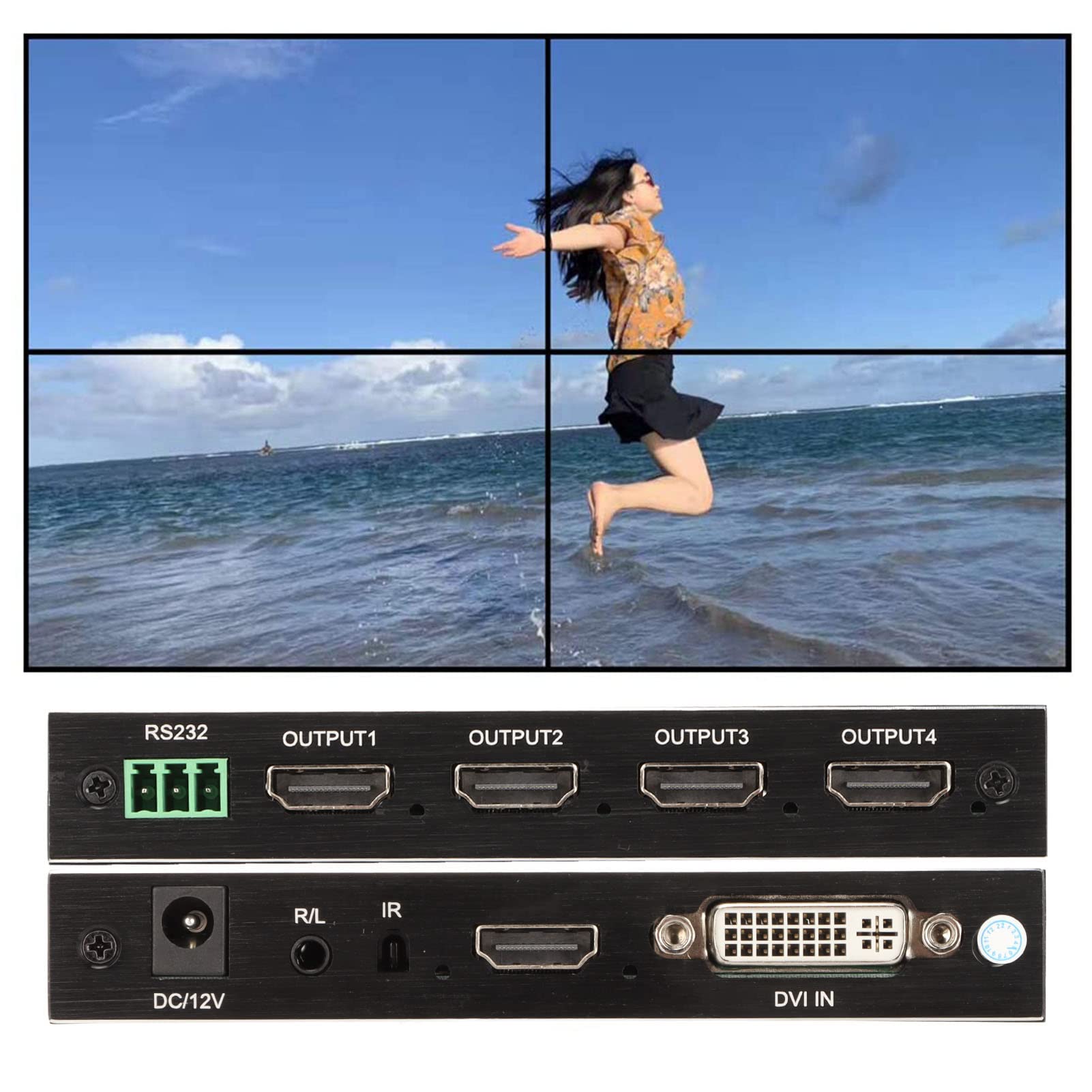 4K 2x2 Video Wall Controller - 1080P HDMI Video Processor with Remote for PC/Laptop | 4-Channel Delayless Splicing | 180° Rotation Support | Perfect for Digital Signage, Conference Rooms & Home Theaters (US)