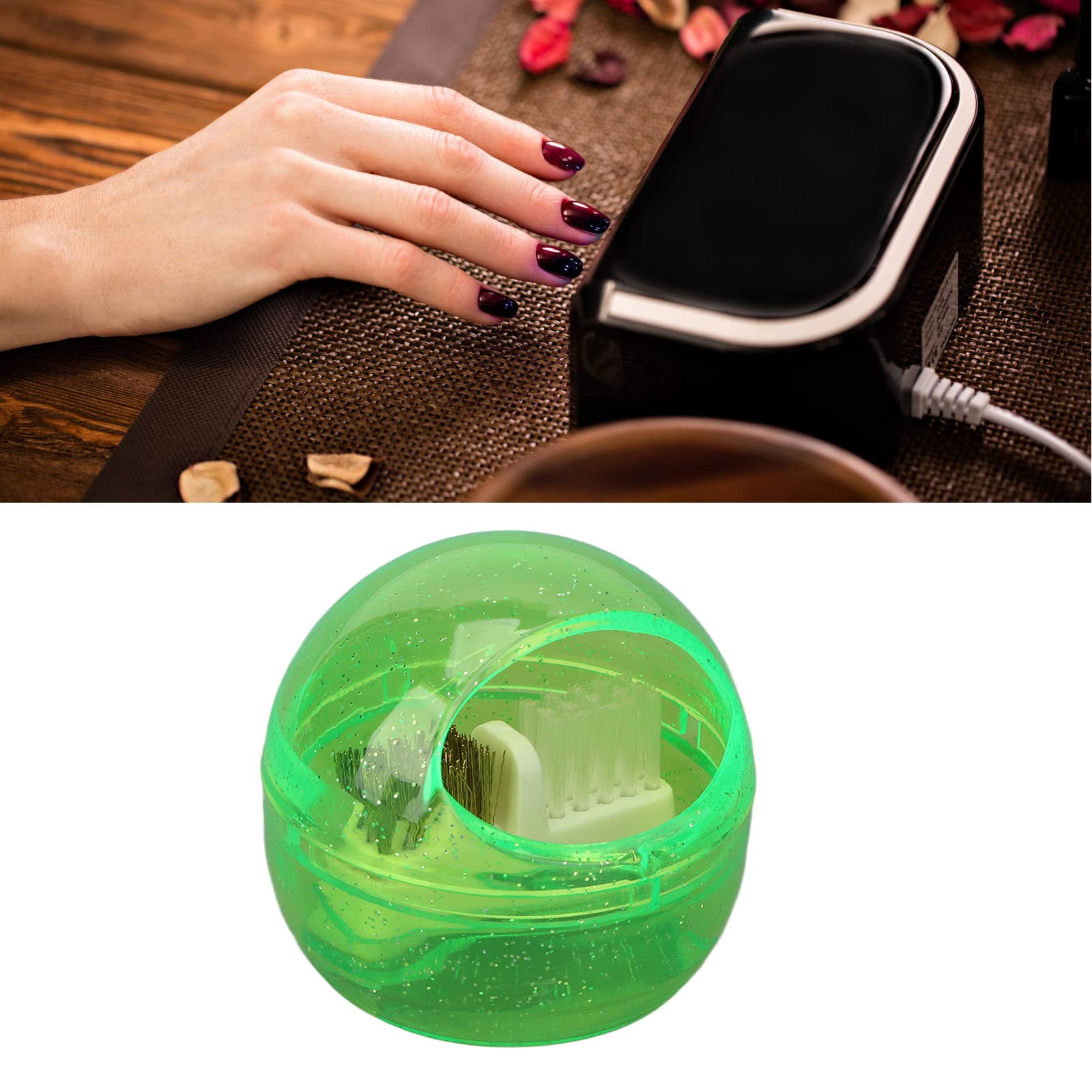 **Professional Nail Bit Cleaning Box - Dual Brush Manicure Set for Home & Salon Use - Perfect for Nail Care, Cleaning & Maintenance (Green)**    **Use Scenarios:** Ideal for home manicures, salon professionals, nail art enthusiasts, and DIY nail care routines.