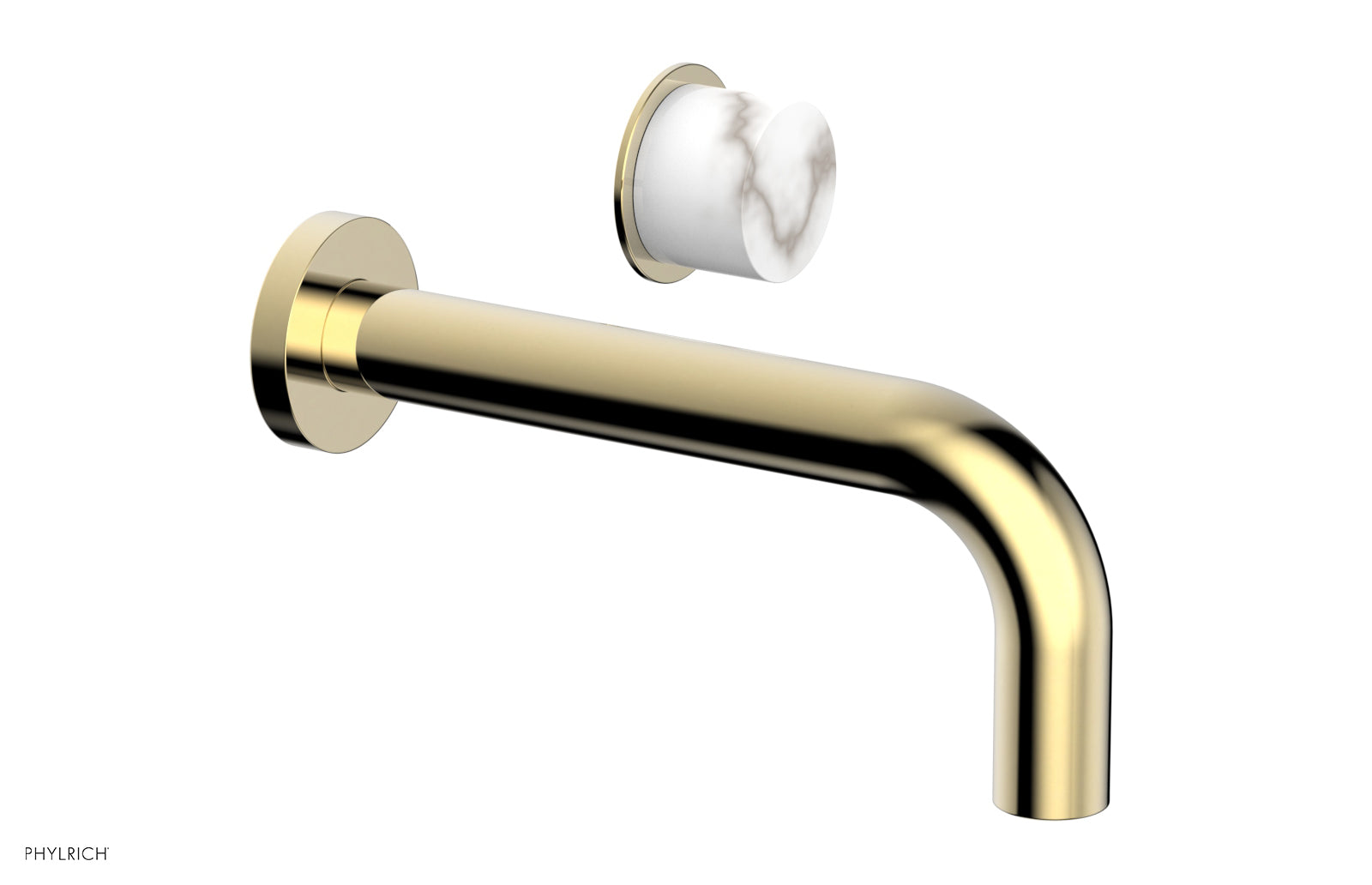 Basic II Single Handle Wall Lavatory Faucet Set with White Marble Handle - 230 17 - Perfect for Bathroom Sink, Powder Room, and Guest Bath Installations