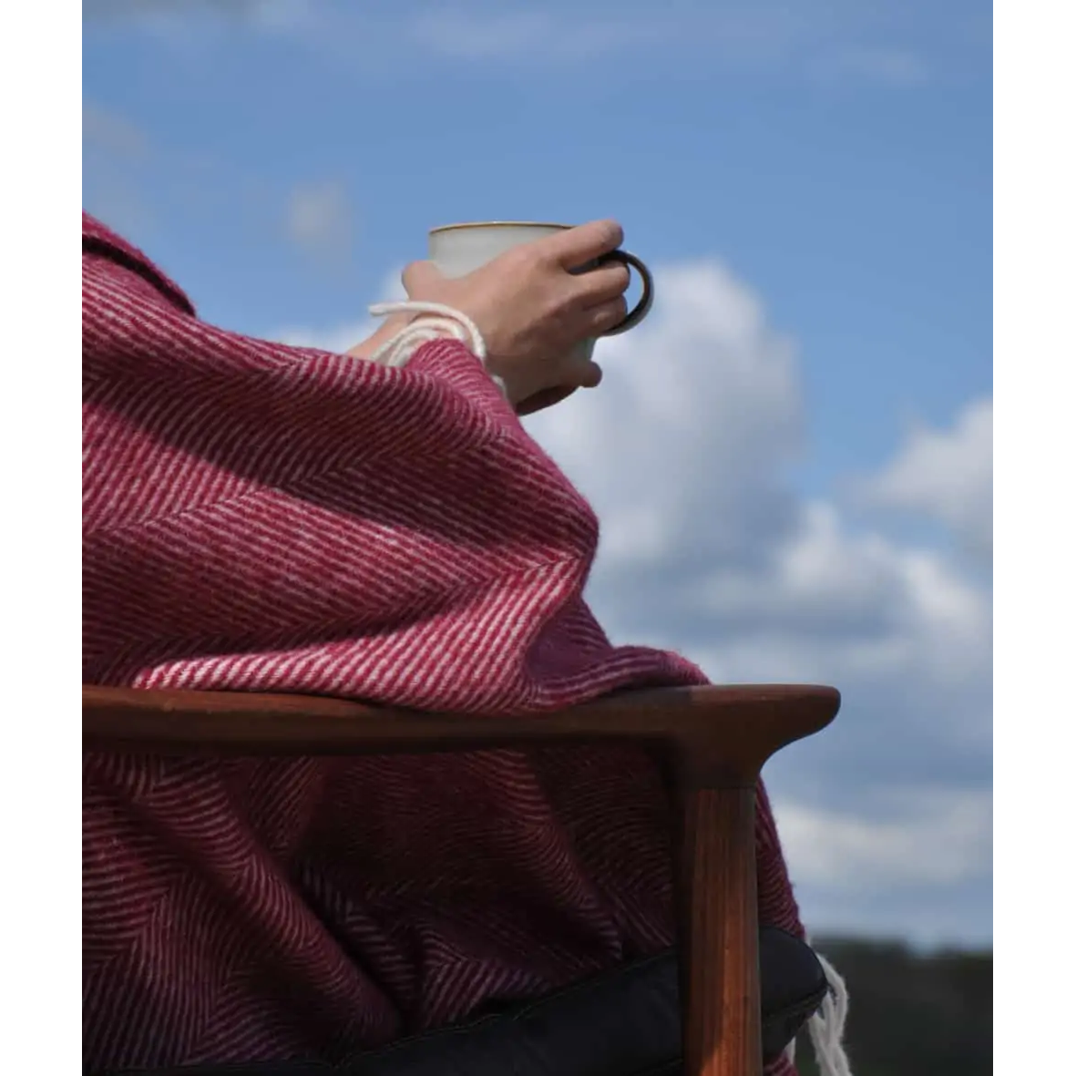 Premium 100% Pure New Wool Herringbone Throw Blanket - Crimson Red & White - 190cm x 130cm (75
