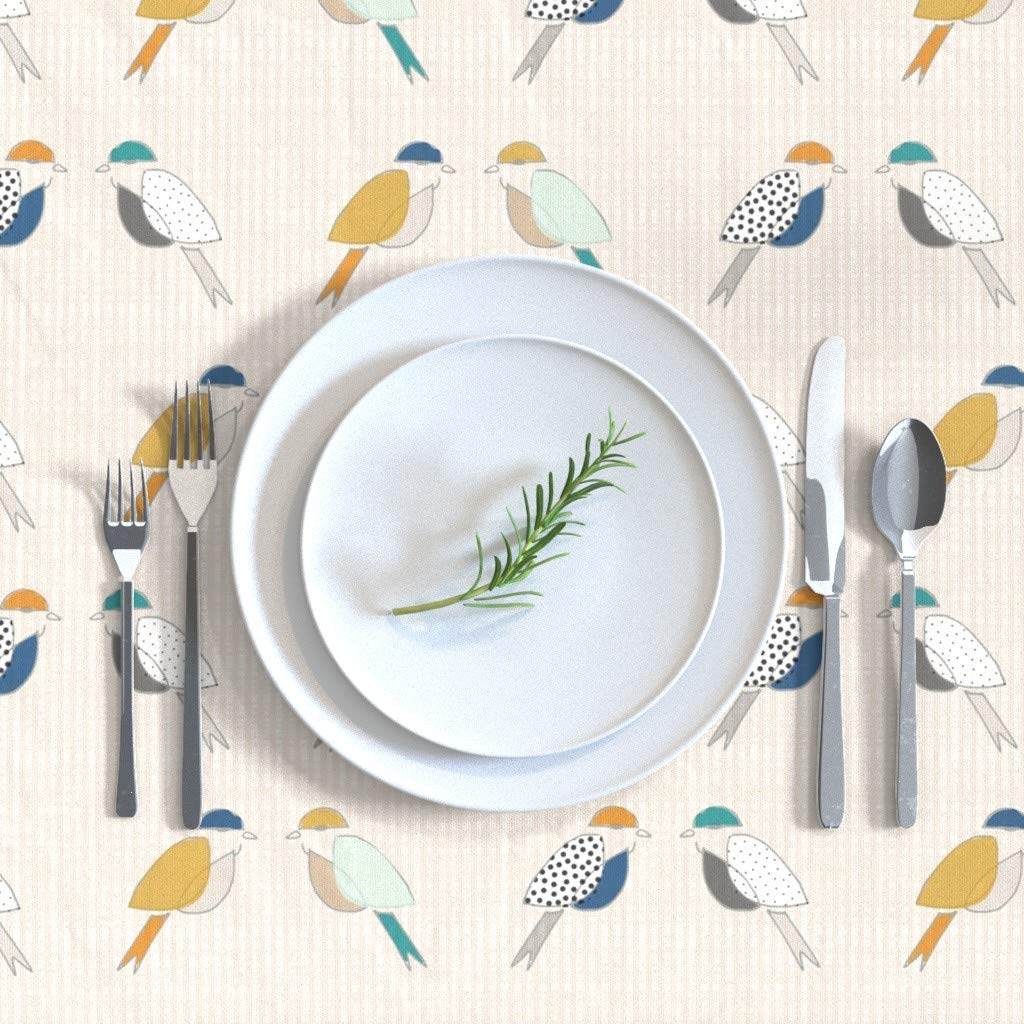 Custom Mid Century Modern Birds & Cranes Diamond Print Cotton Sateen Tablecloth 70x144 Inches - Elegant Dining Table Cover for Parties, Weddings & Home Decor