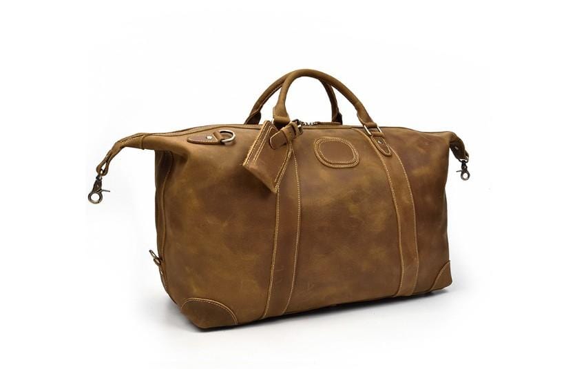 Men's Genuine Brown Leather Crossbody Travel Bag - Stylish Weekender Luggage for Business Trips & Weekend Getaways