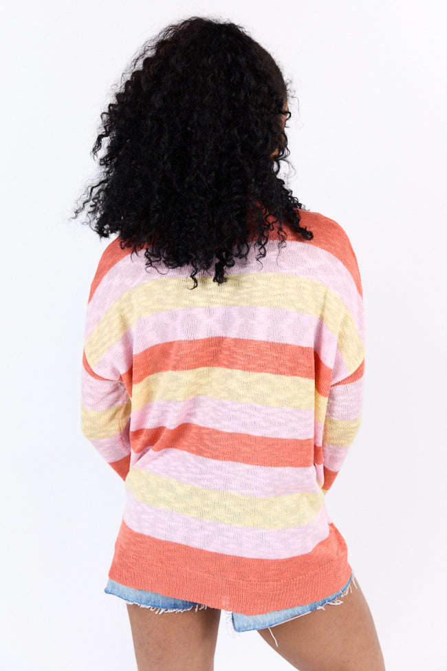 Sunset Chaser Yellow & Multi-Striped Lightweight Sweater for Women | Soft Knit Pullover | Perfect for Fall Layering, Casual Outings & Cozy Evenings