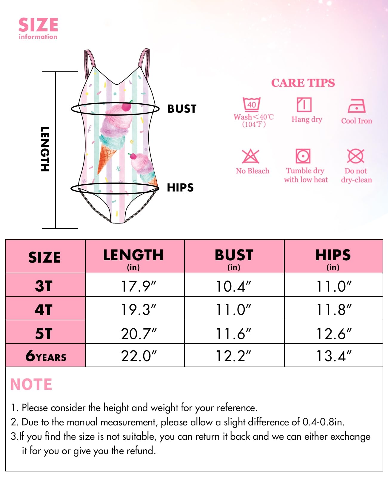 WAWSAM Unicorn Girls One Piece Bathing Suit - Rainbow Swimsuit for Kids & Toddlers - UV Protection Swimwear for Beach, Pool & Summer Fun