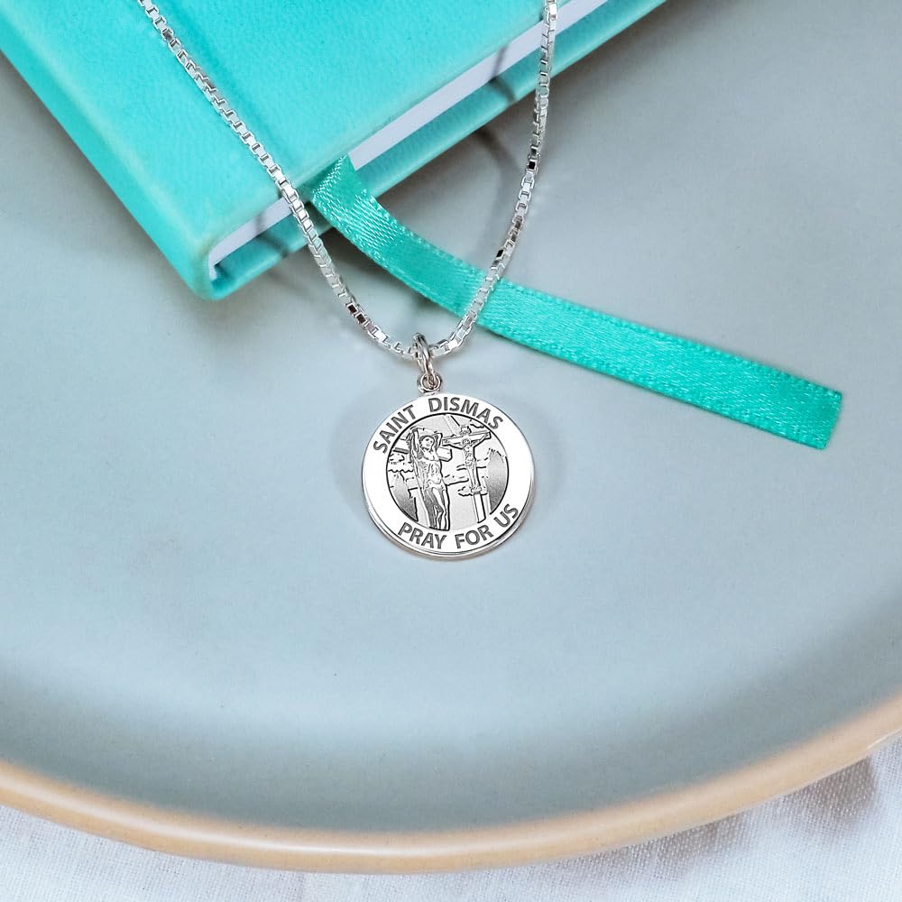 Saint Dismas Religious Medal Pendant - Sterling Silver, 10K & 14K Gold Options - Round Christian Jewelry for Protection - Perfect Gift for Men & Women - Ideal for Daily Wear, Baptisms & Spiritual Blessings