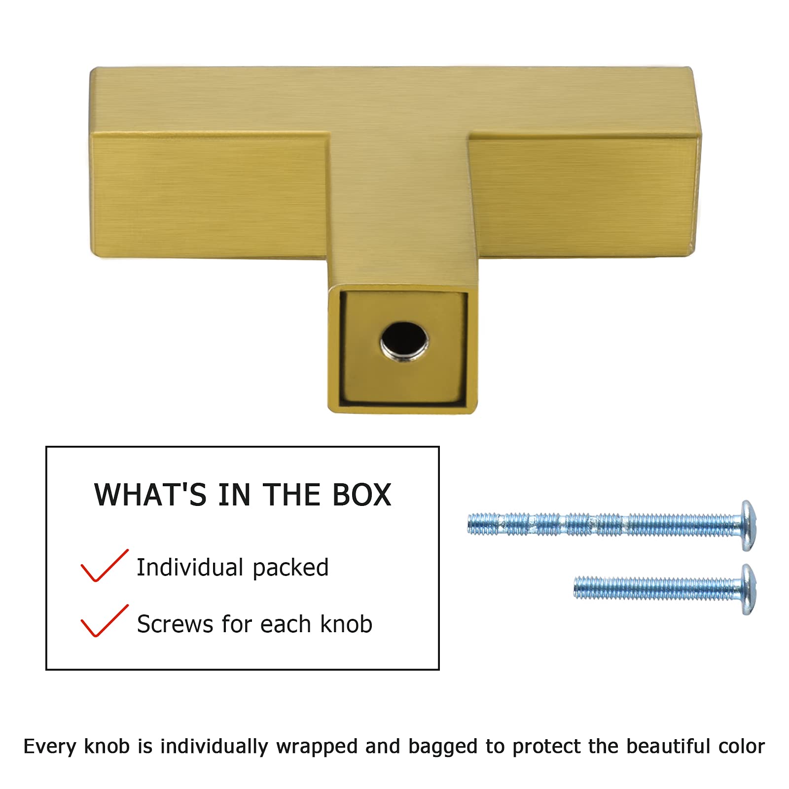 50 Pack Brushed Brass Square Dresser Knobs - Gold Cabinet Hardware for Kitchen, Bathroom, Closet & Cupboard - Perfect for Home Renovation & Furniture Upgrade