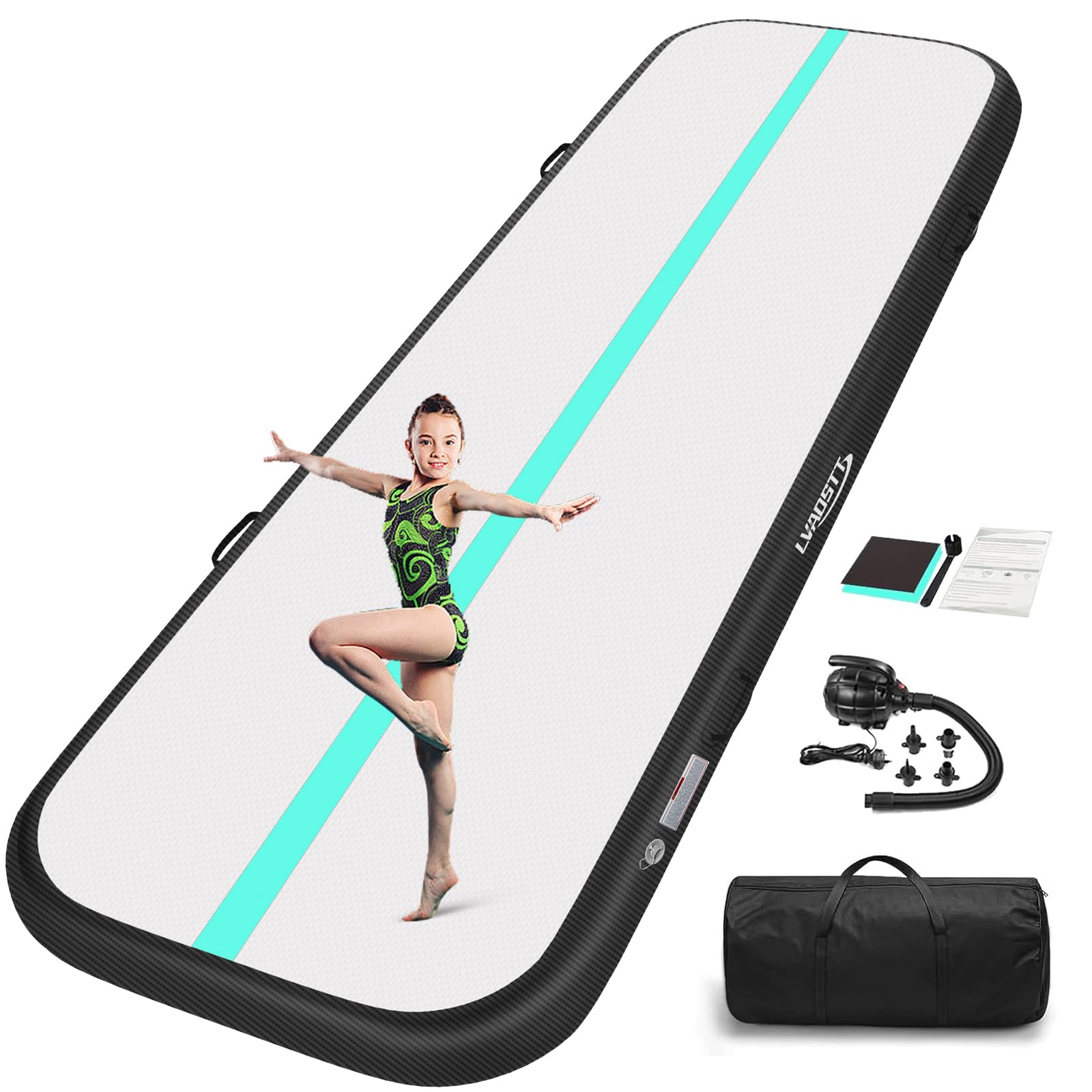 **13ft/16ft/20ft Inflatable Gymnastics Air Mat - 4/8 Inch Thick Tumbling Track with Electric Pump for Home, Cheerleading & Water Use | Perfect for Training, Meditation & Outdoor Play**