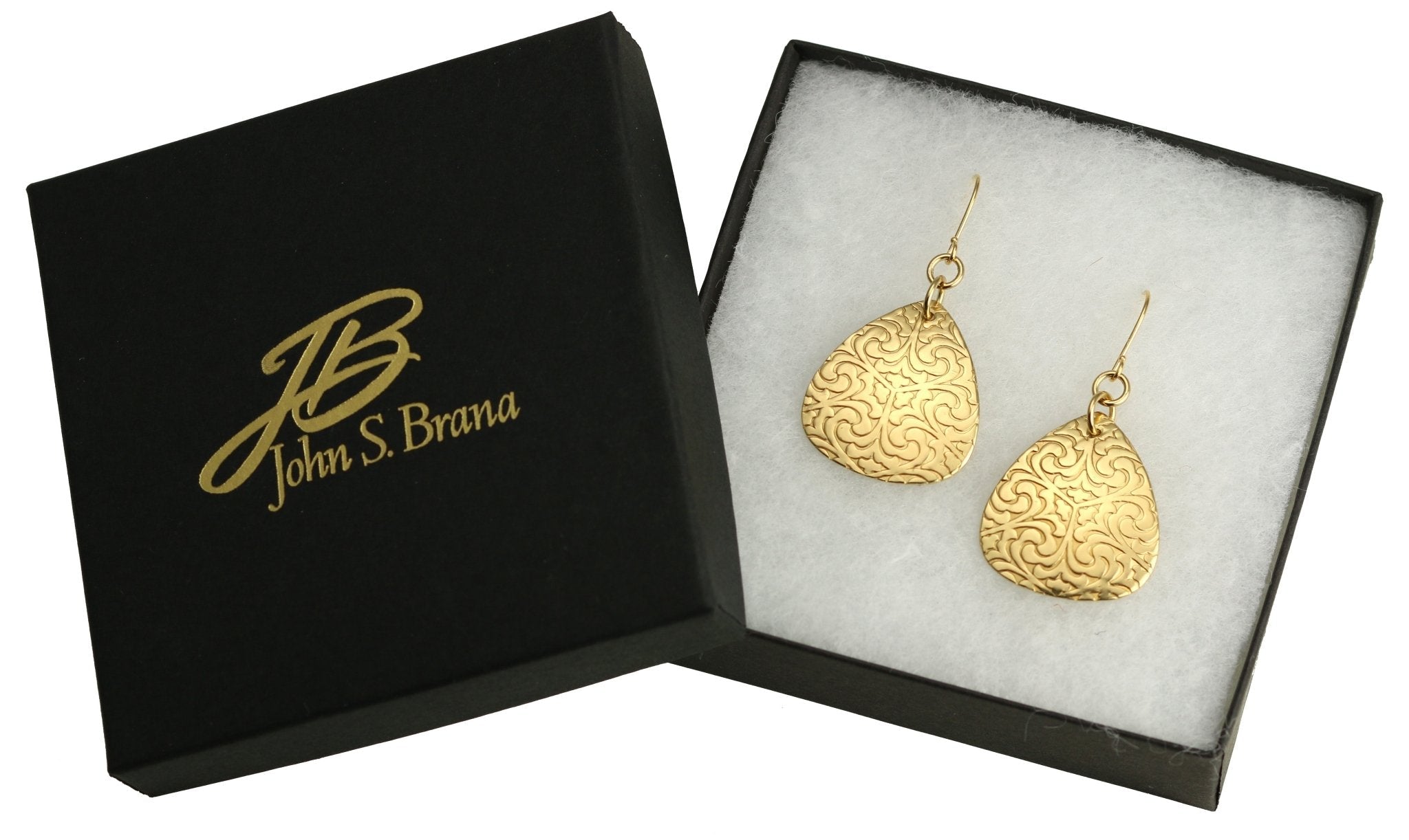 Damask Embossed Brass Nu Gold Triangular Drop Earrings - Elegant Vintage Dangle Earrings for Women - Perfect for Weddings, Parties & Evening Events