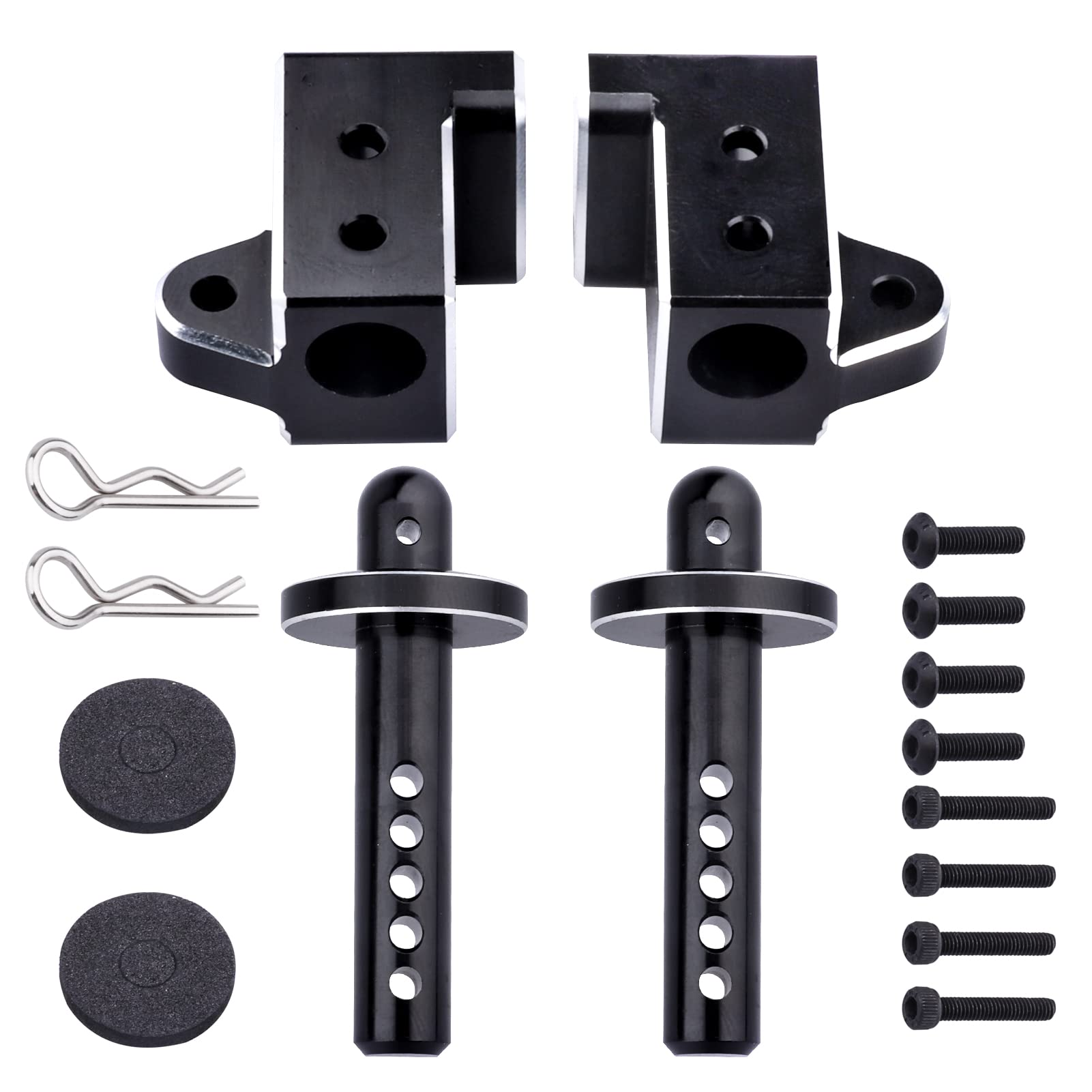 Aluminum Body Post Mounts & Body Post Set with Body Clips and Washers for Arrma Notorious 6S BLX RC Car - Front & Rear Mounting Kit (Black) - Perfect for Off-Road Bashing, Racing, and RC Car Upgrades