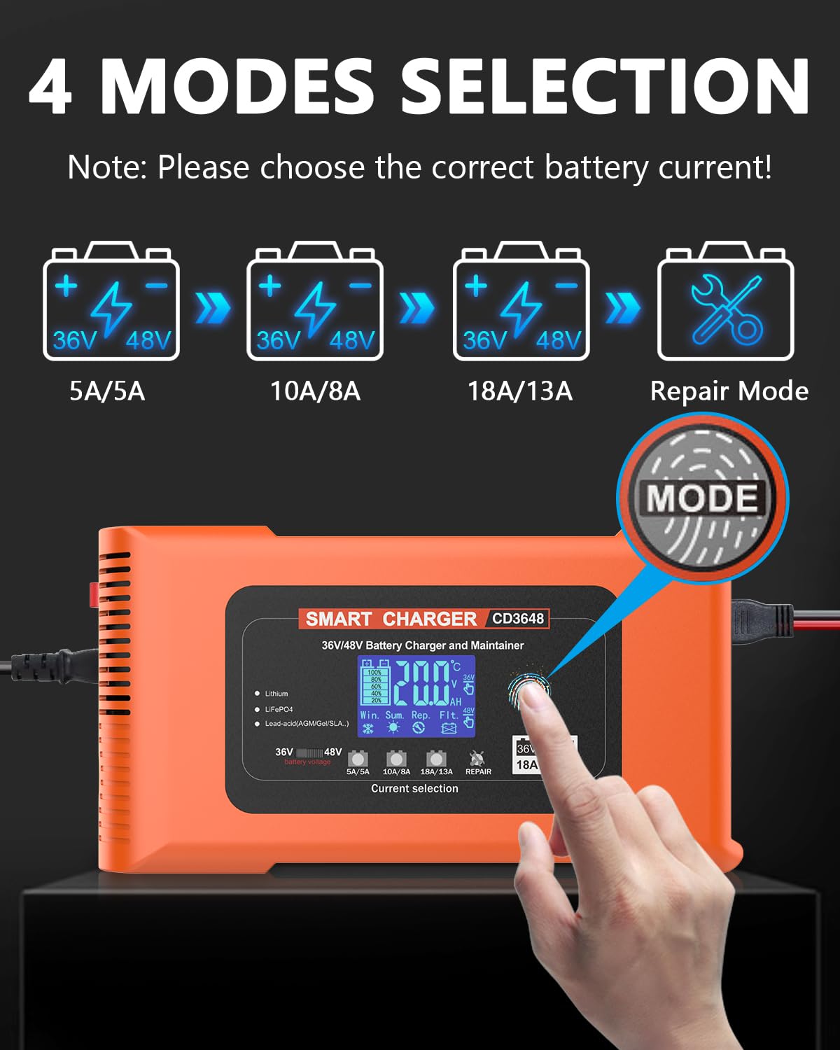 48V 13A & 36V 18A Golf Cart Battery Charger for Club Car with 3-Pin Round Plug - Compatible with Lithium, LiFePO4, Lead-Acid AGM/Gel/SLA Batteries - Ideal for Golf Carts, Trucks, Motorcycles, Lawn Mowers & Marine Boats