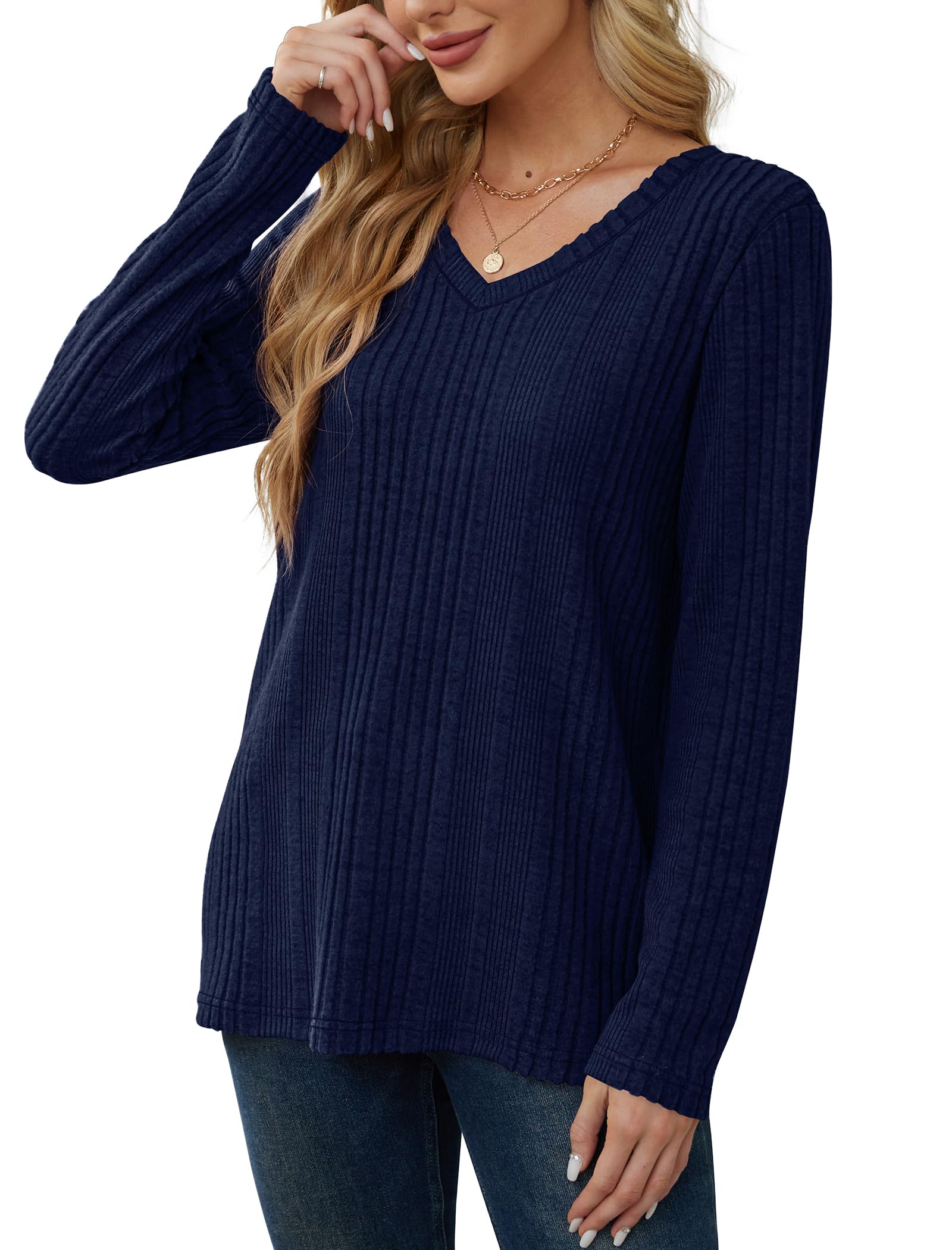 Women's Long Sleeve V-Neck Tunic Sweater - Lightweight Knit Top for Fall & Winter 2024 | Casual Office Wear, Layering Piece, Everyday Comfort