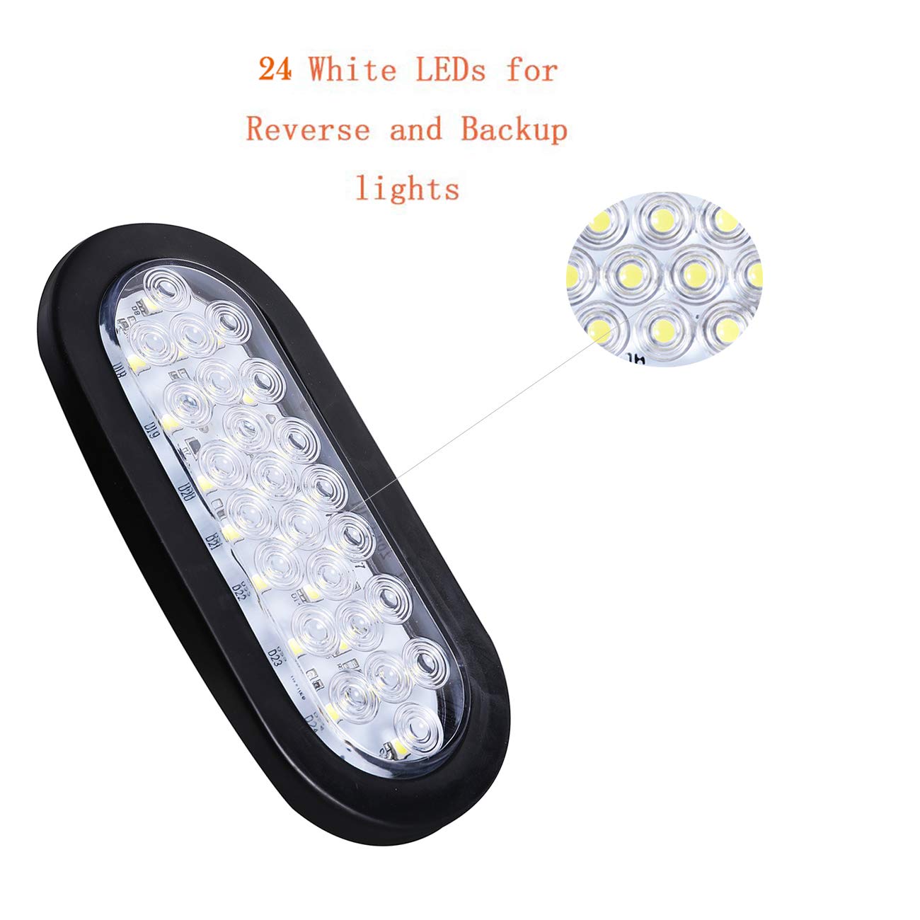 NPAUTO 6 Inch Oval LED Trailer Lights - 24 White LED Reverse Backup Lights, Waterproof Stop Turn Tail Lights for RV, Trucks, Trailers, Boats & Campers