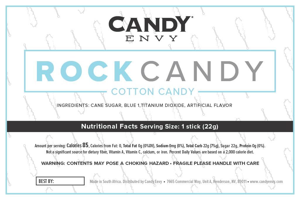 Light Blue Rock Candy Sugar Sticks - Cotton Candy Flavored - 24 Individually Wrapped Pieces - Perfect for Birthday Parties, Baby Showers & Dessert Decorations