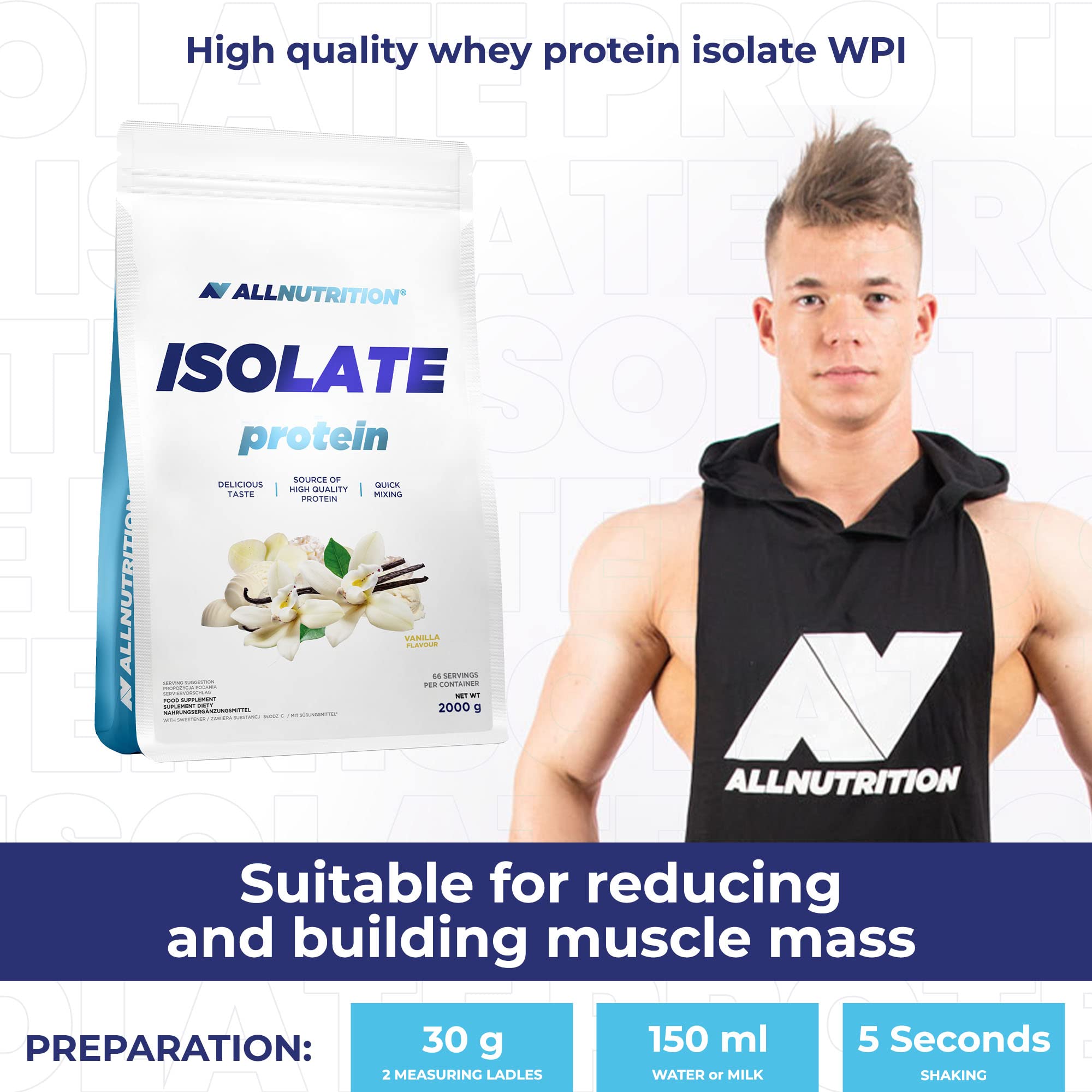 Allnutrition Isolate Protein Powder - Vanilla Flavor, 2000g | High-Quality Whey Protein for Muscle Recovery & Post-Workout | Gym, Fitness & Bodybuilding Supplement
