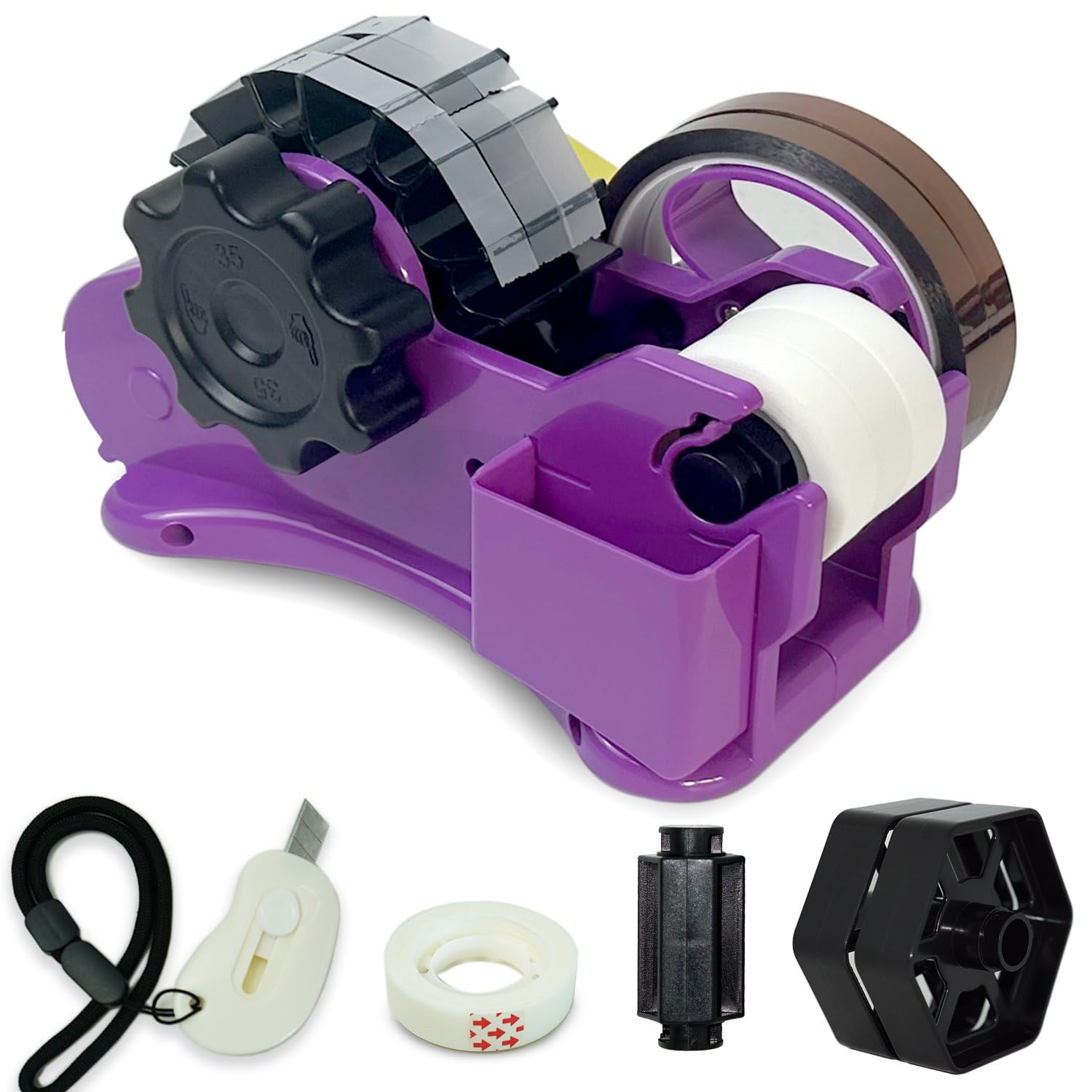 Purple Heat Tape Dispenser with Multi-Roll Set - 1.4'' PreCut Pieces for Heat Press & Mug Press Machines, 1+3'' Core, Semi-Automatic Tape Dispenser with Storage Slots | Perfect for T-Shirt Printing, Sublimation & DIY Craft Projects
