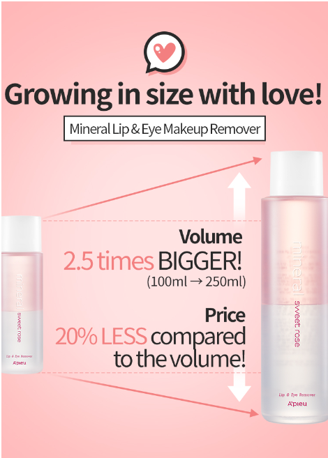 A'PIEU Mineral Lip & Eye Makeup Remover 100ml - Gentle & Effective Cleansing for Sensitive Skin | Perfect for Daily Makeup Removal & Skincare Routine