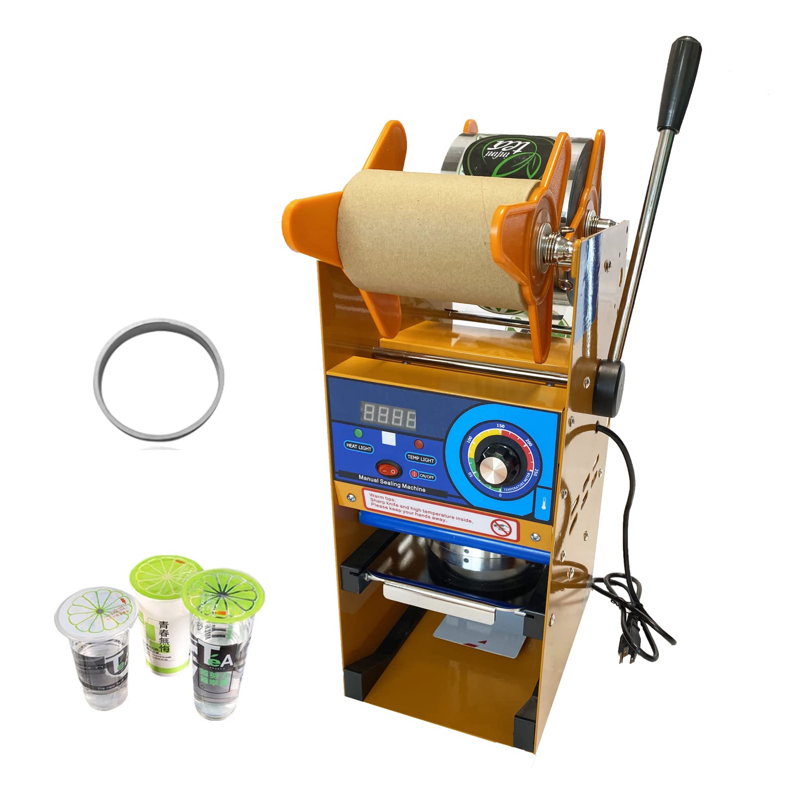 Manual Cup Sealer for PE/PP Cups - Bubble Tea Sealing Machine for 170mm Height, φ95mm & φ90mm Cups (110V) - Perfect for Bubble Tea Shops, Coffee Stands, and Drink Businesses