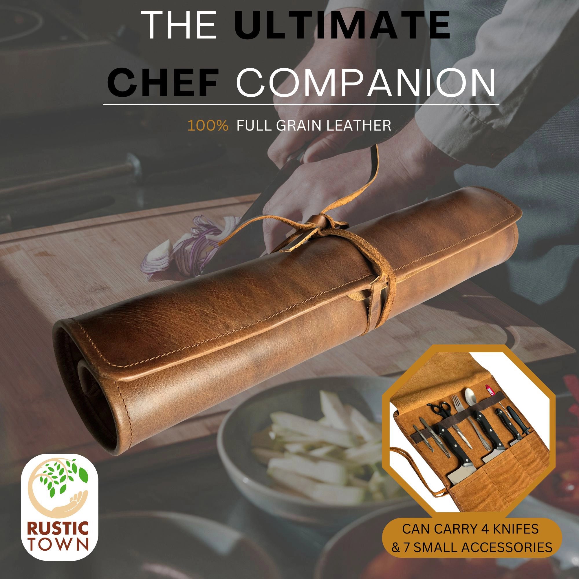 Premium Leather Knife Roll for Chefs - Professional Knife Case Holder with Multiple Pockets - Perfect for Kitchen, Travel & Culinary School