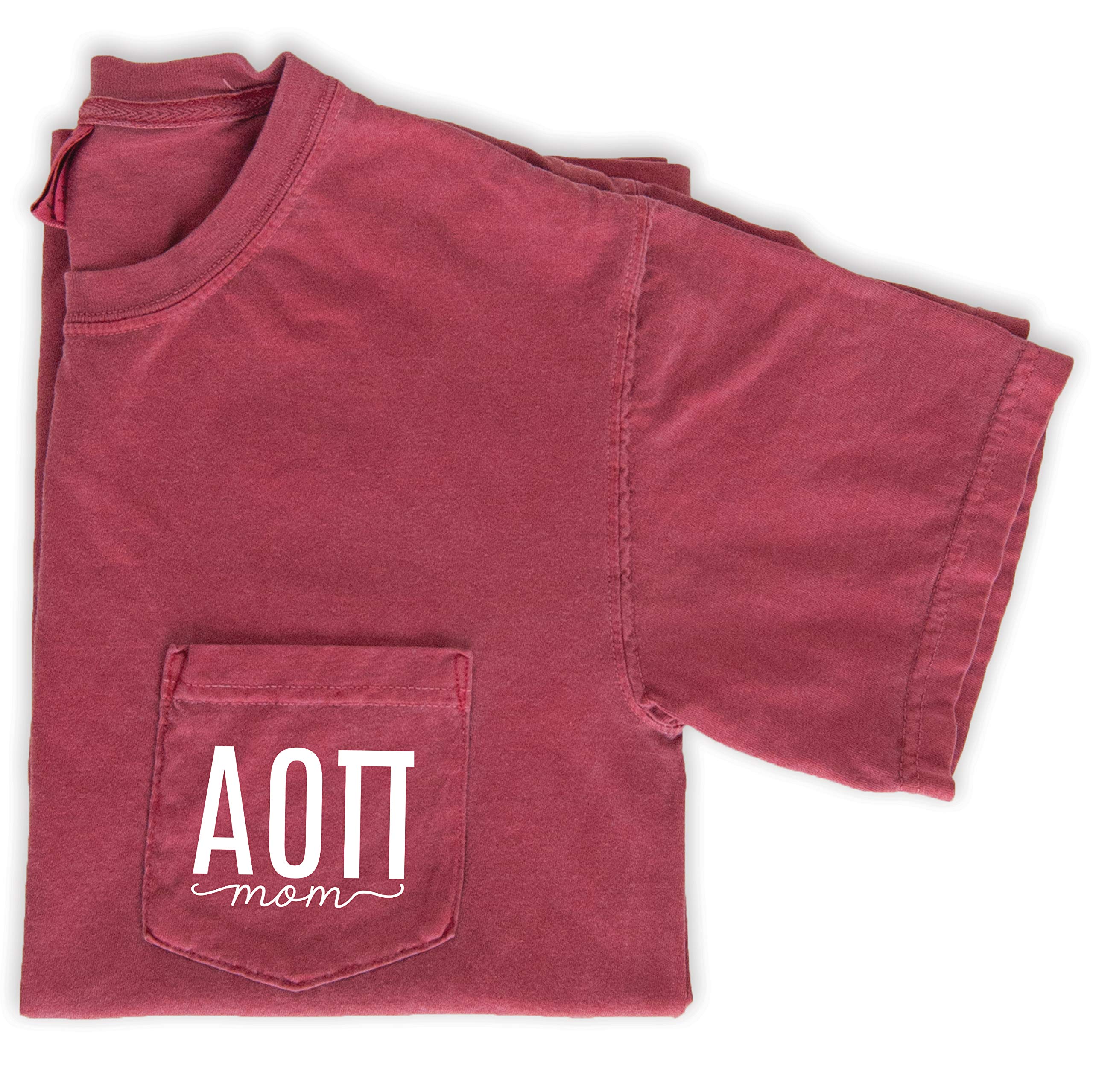 Alpha Omicron Pi Mom Shirt - Sorority Comfort Colors Pocket T-Shirt for Greek Life, College Events & Mother's Day Gifts