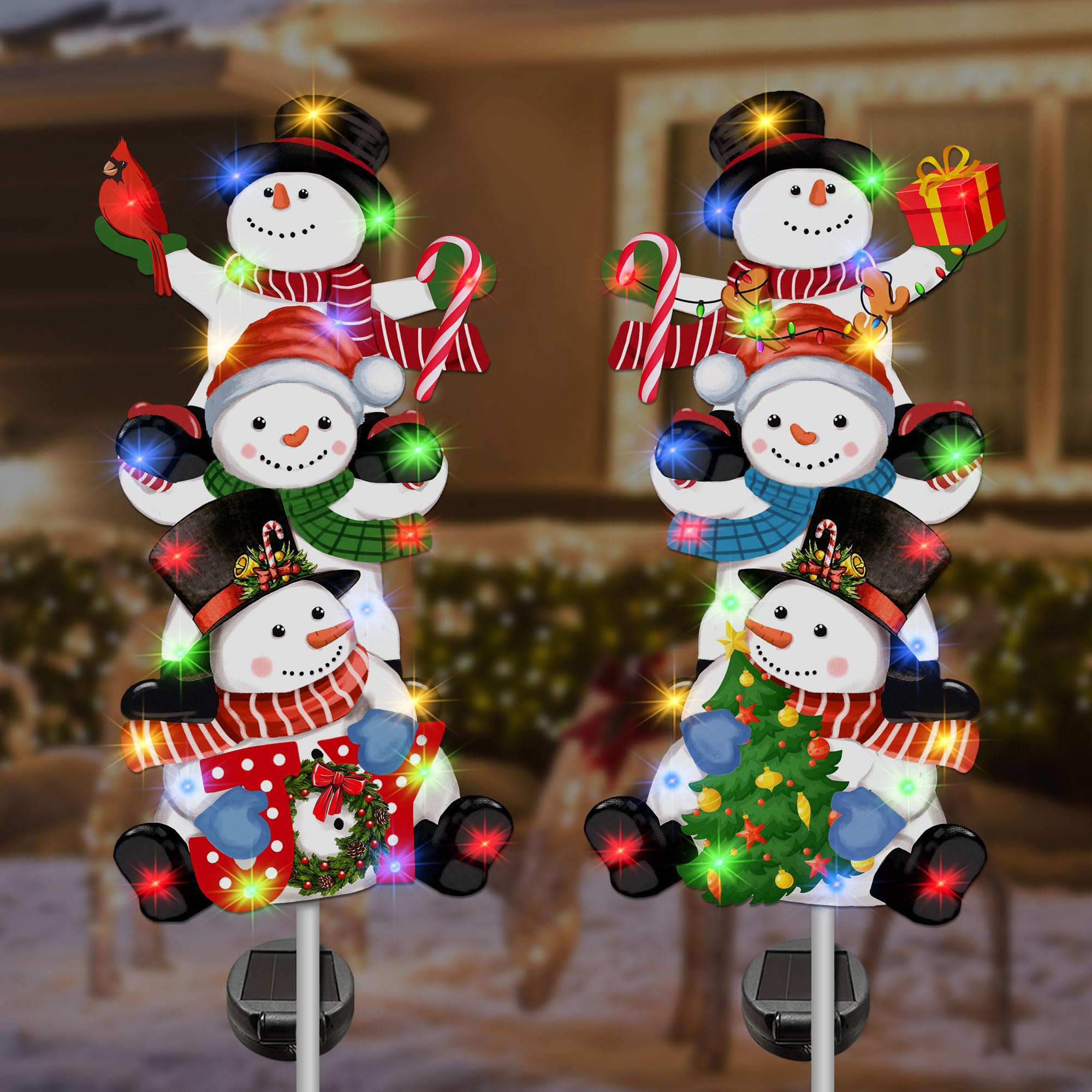Hexagram Solar Christmas Metal Yard Stake Lights - 41 Inch Snowman Outdoor Decor for Yard, Garden & Lawn - Weatherproof Holiday Decoration for Winter, Patio & Pathway Lighting