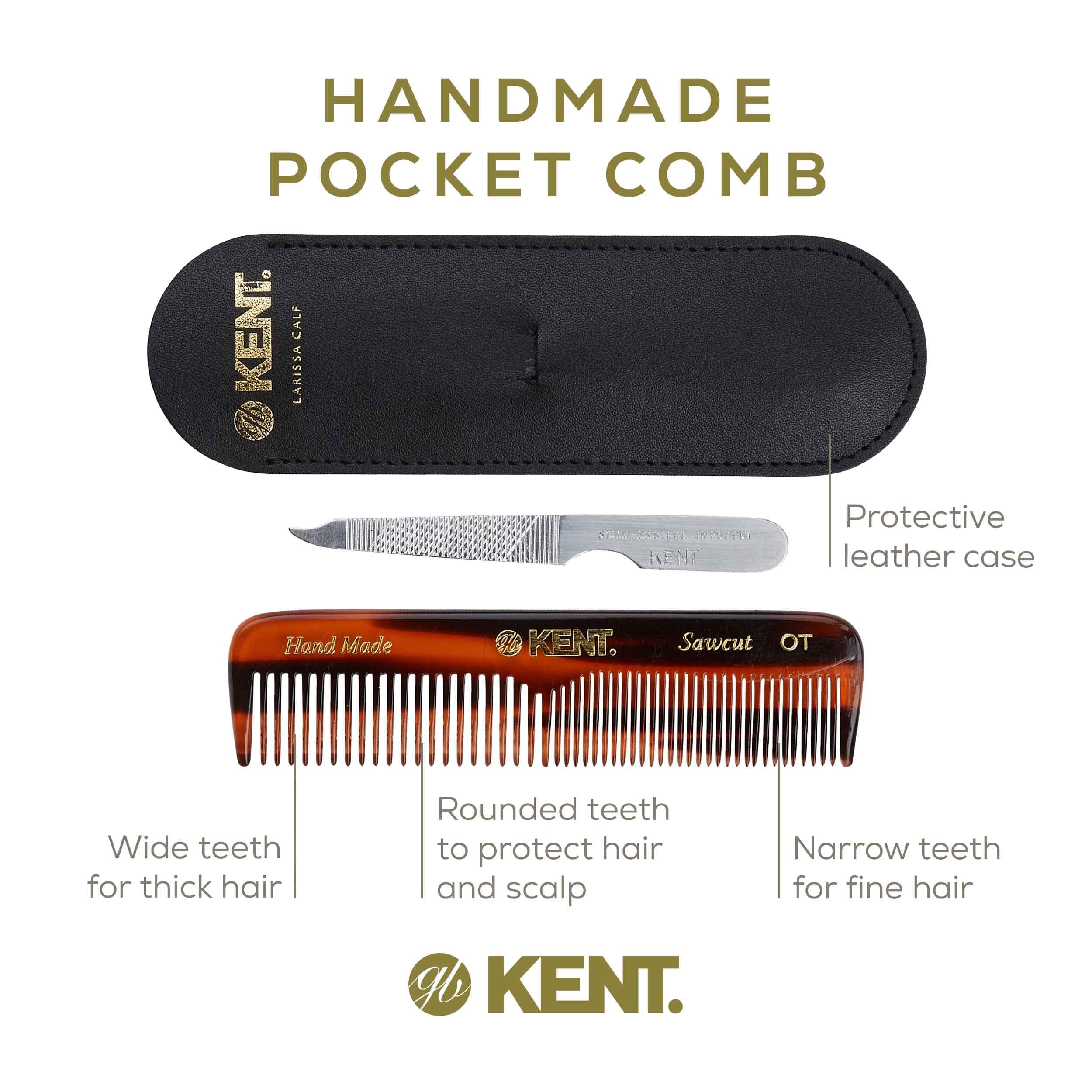Kent NU19 Premium Hair & Beard Care Gift Set - Handmade in England | Includes OT Fine Tooth & Wide Tooth Combs for Men, Women & Kids | Travel-Friendly Leather Pouch & Stainless Steel Nail File | Perfect for Grooming, Travel & Daily Use