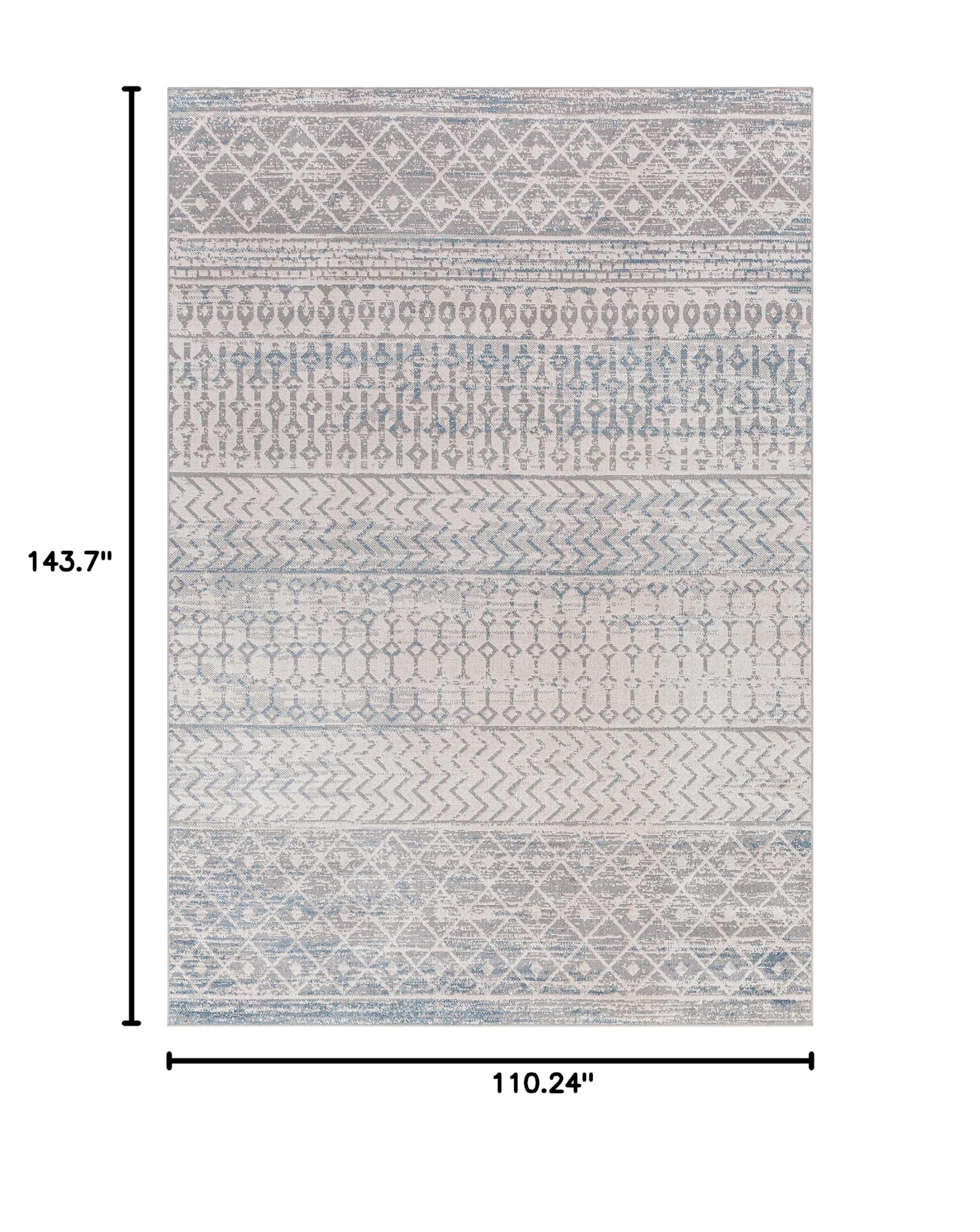 Machine Washable Area Rug for Living Room & Bedroom - Blue & Gray Modern Design - 9'3