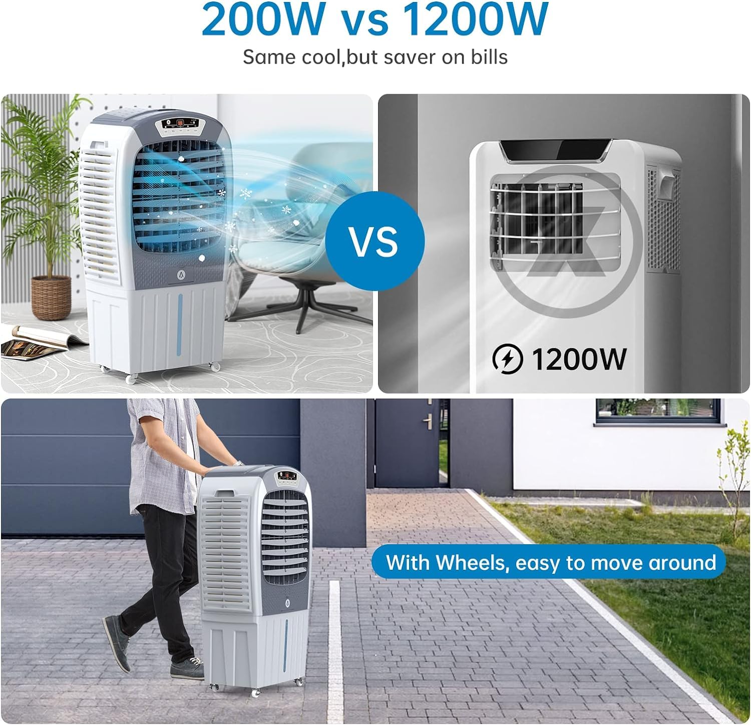 GARVEE 3500CFM Portable Air Cooler with 3 Speeds - Evaporative Swamp Cooler for Home, Office, Outdoor & Patio - Energy Efficient Cooling Fan for Summer