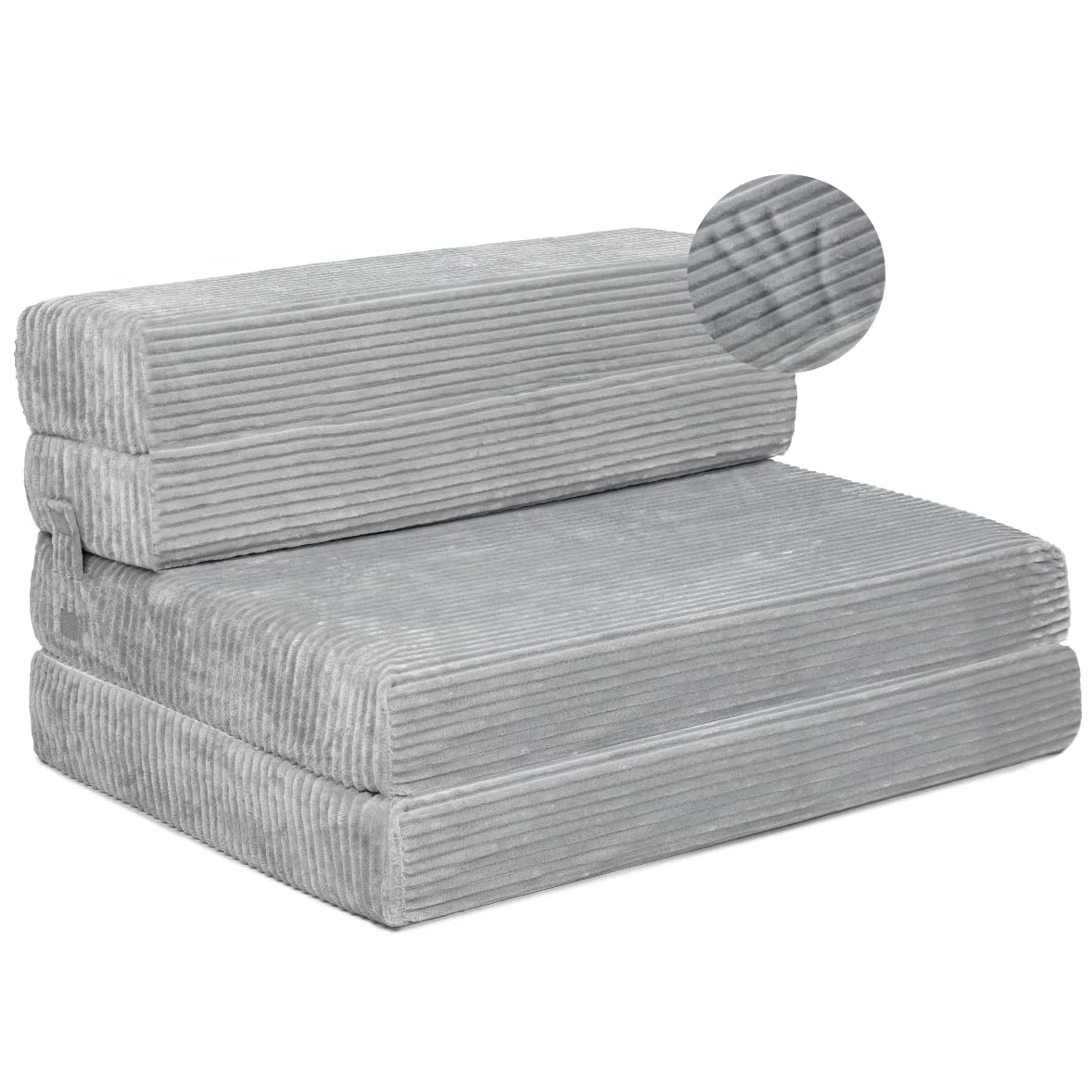 Milliard 2024 Tri-Folding Sofa Mattress - Twin Size Memory Foam Foldable Bed with Ultra Soft Washable Ribbed Fur Cover (Grey) - Perfect for Guest Beds, Dorm Rooms, Small Apartments & RV Camping