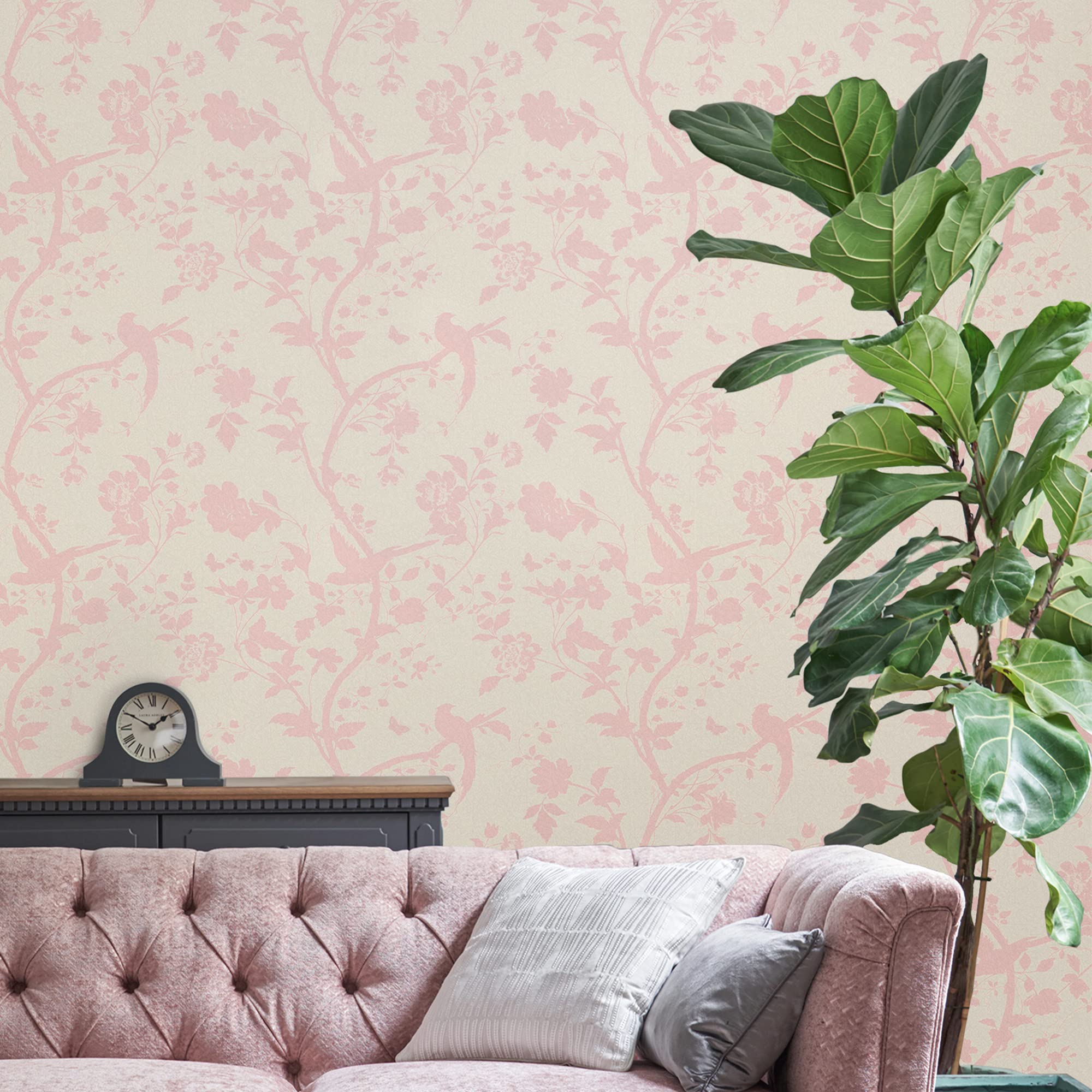 Laura Ashley Oriental Garden Pearlescent Chalk Pink Wallpaper - Peel and Stick Removable Wallpaper for Bedroom, Living Room, Nursery Decor